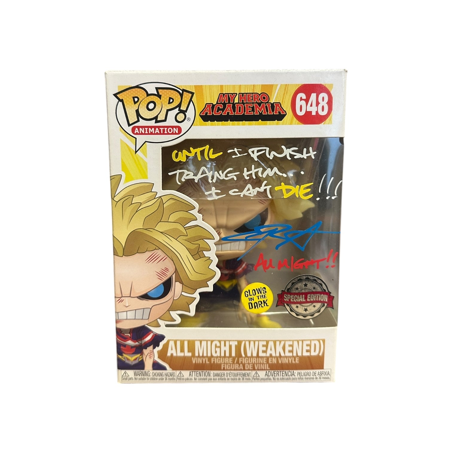 Christopher Sabat Signed All Might (Weakened) #648 (Glows in the Dark) Funko Pop! - My Hero Academia - Special Edition Front