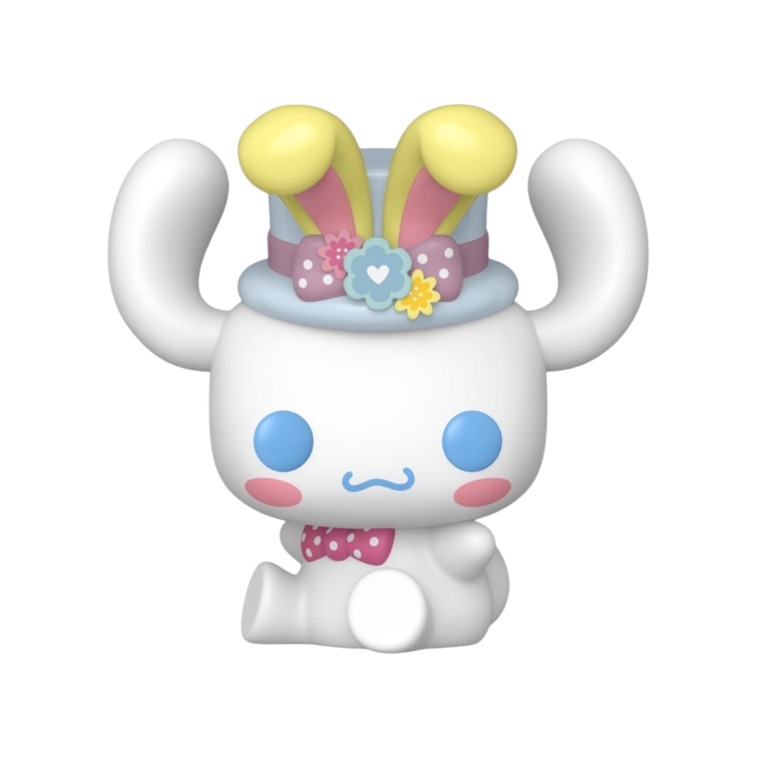 Cute cartoon character figurine with bunny ears and a white background