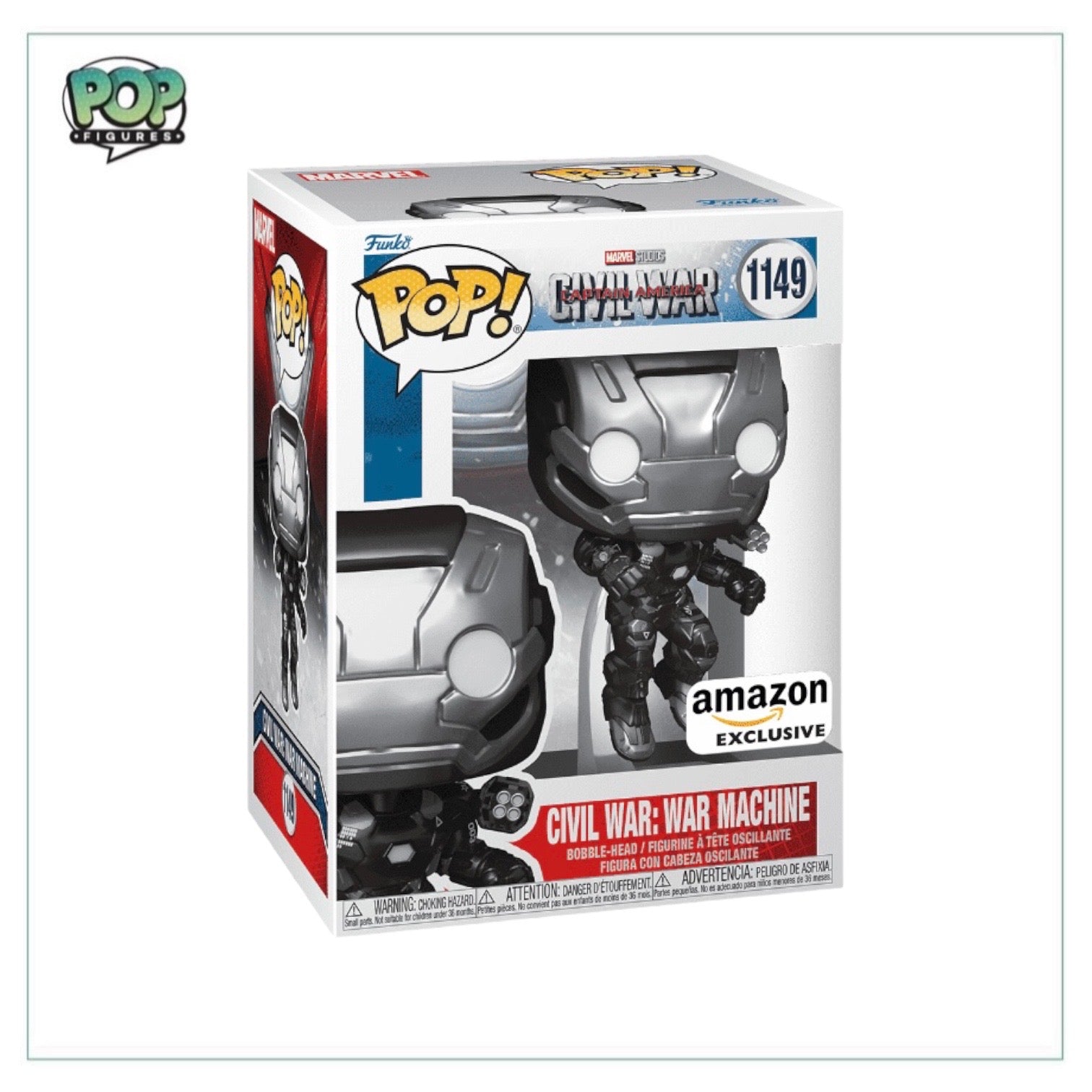 Funko Pop! figure of Captain America from Civil War, featuring detailed design and Amazon Exclusive packaging.