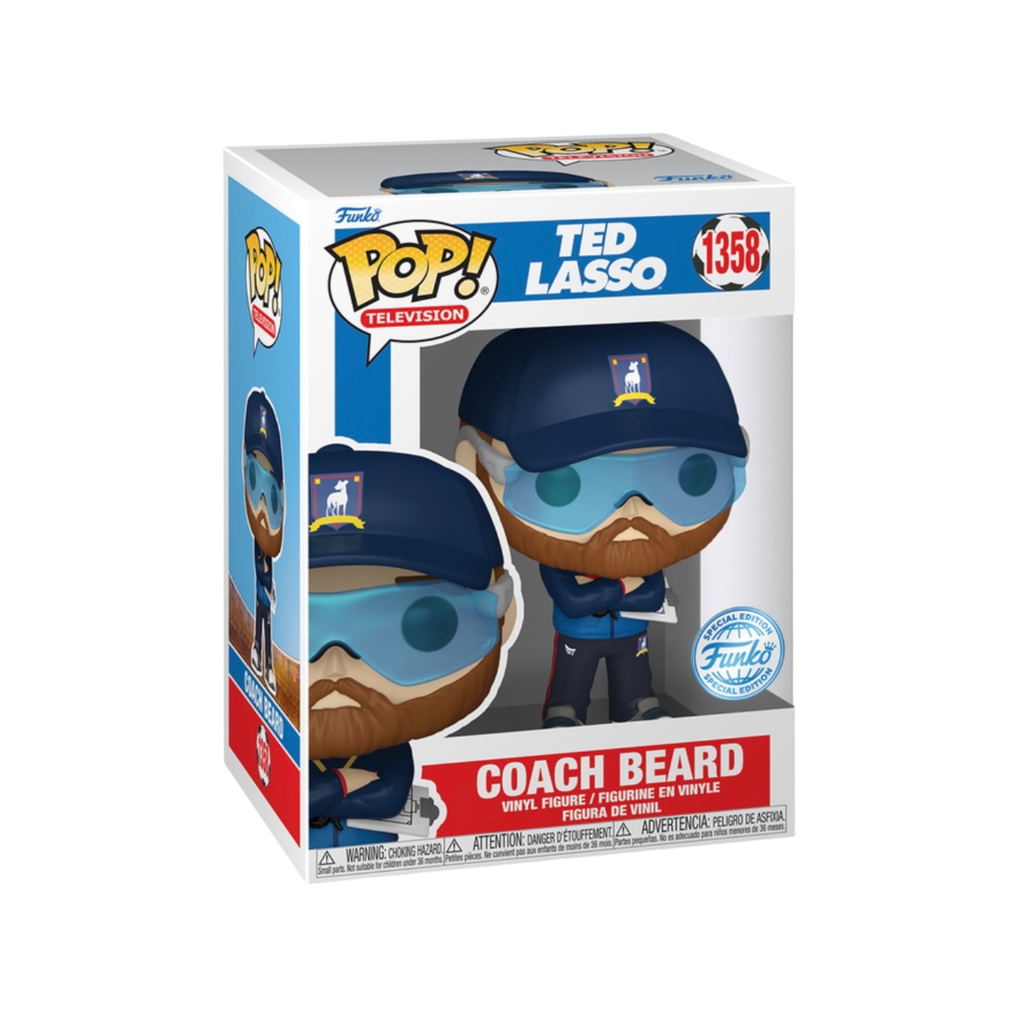 Funko Pop! figure of Coach Beard from Ted Lasso, special edition #1358, showcasing his iconic look and playful demeanor.