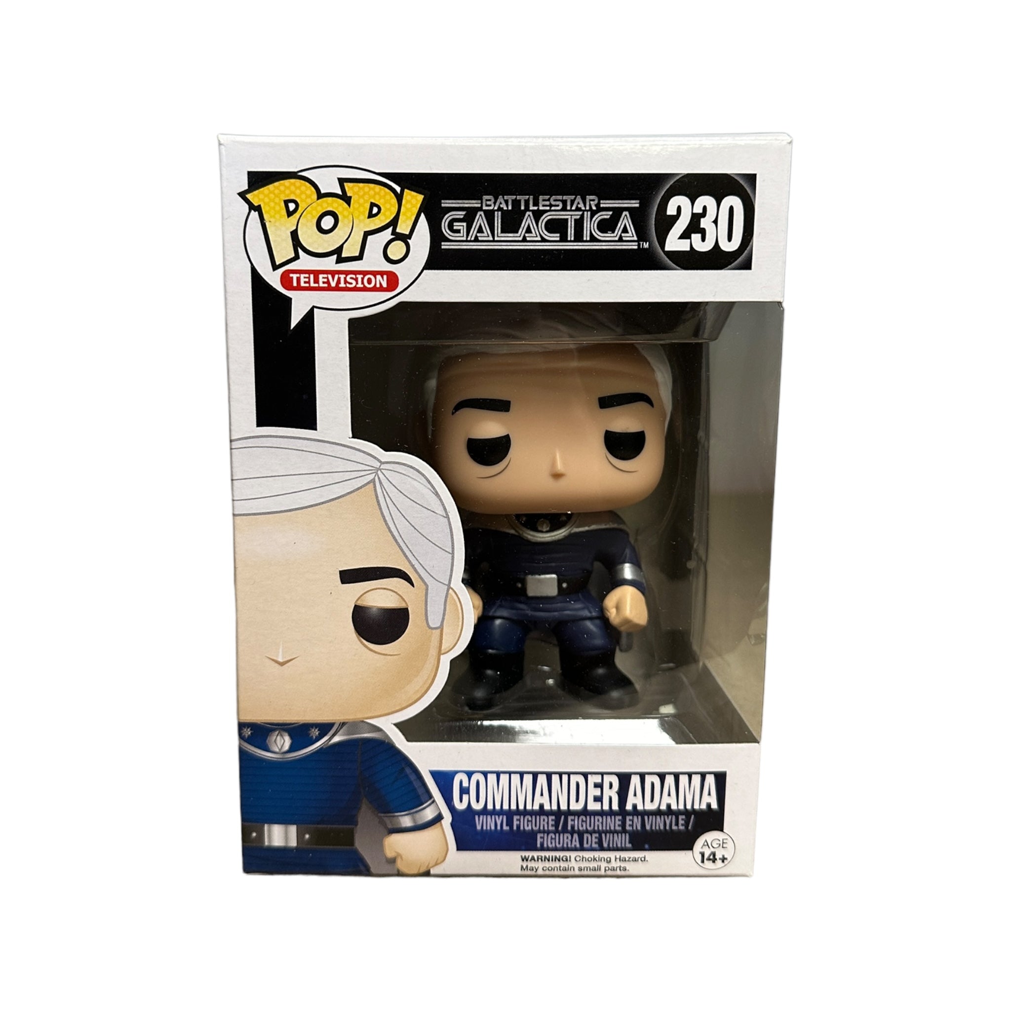 Commander Adama #230 Funko Pop! from Battlestar Galactica, 2015 release, rated 8/10, featuring detailed character likeness.