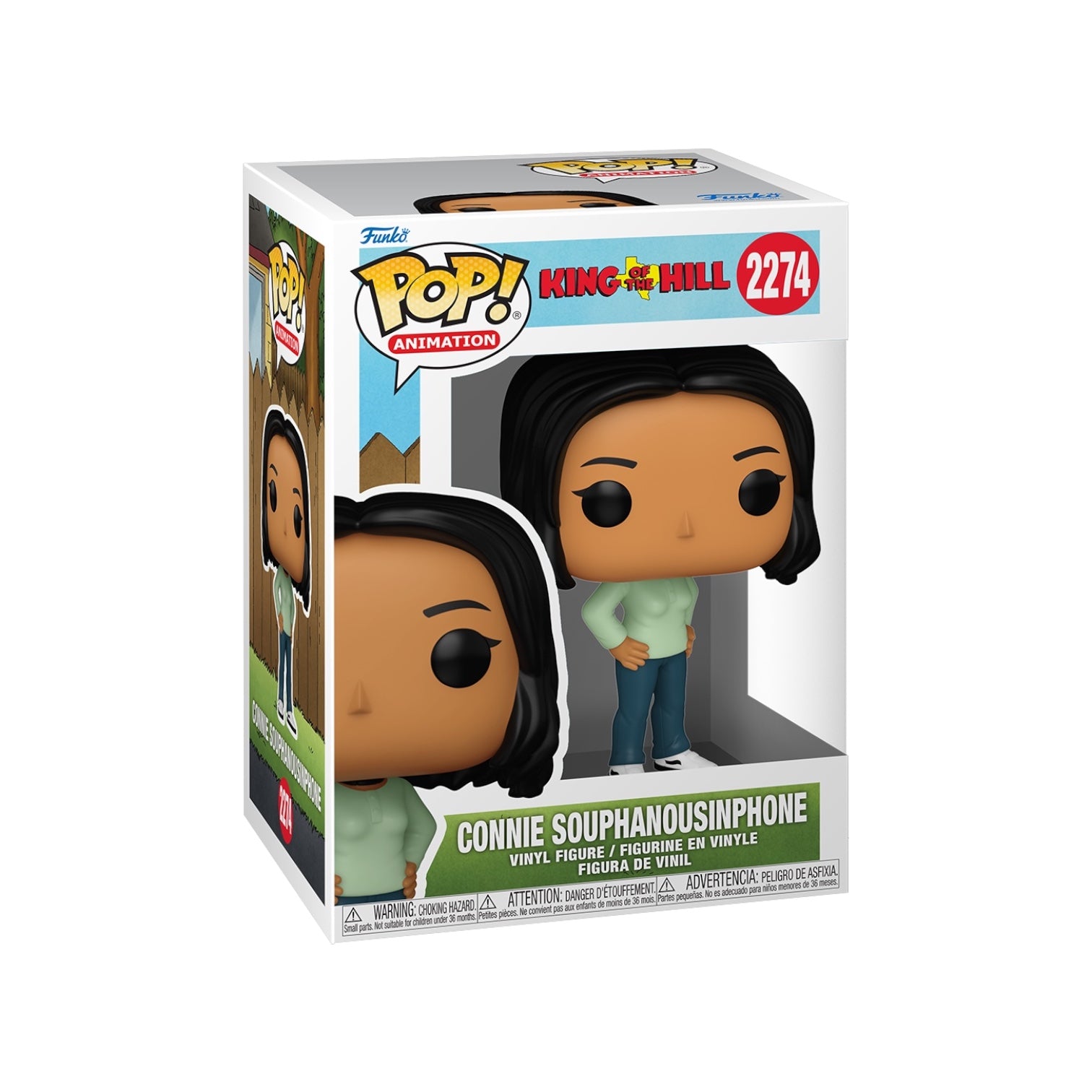 Funko Pop! vinyl figure packaging for King of the Hill's Connie Souphanousinphone in front of a white background