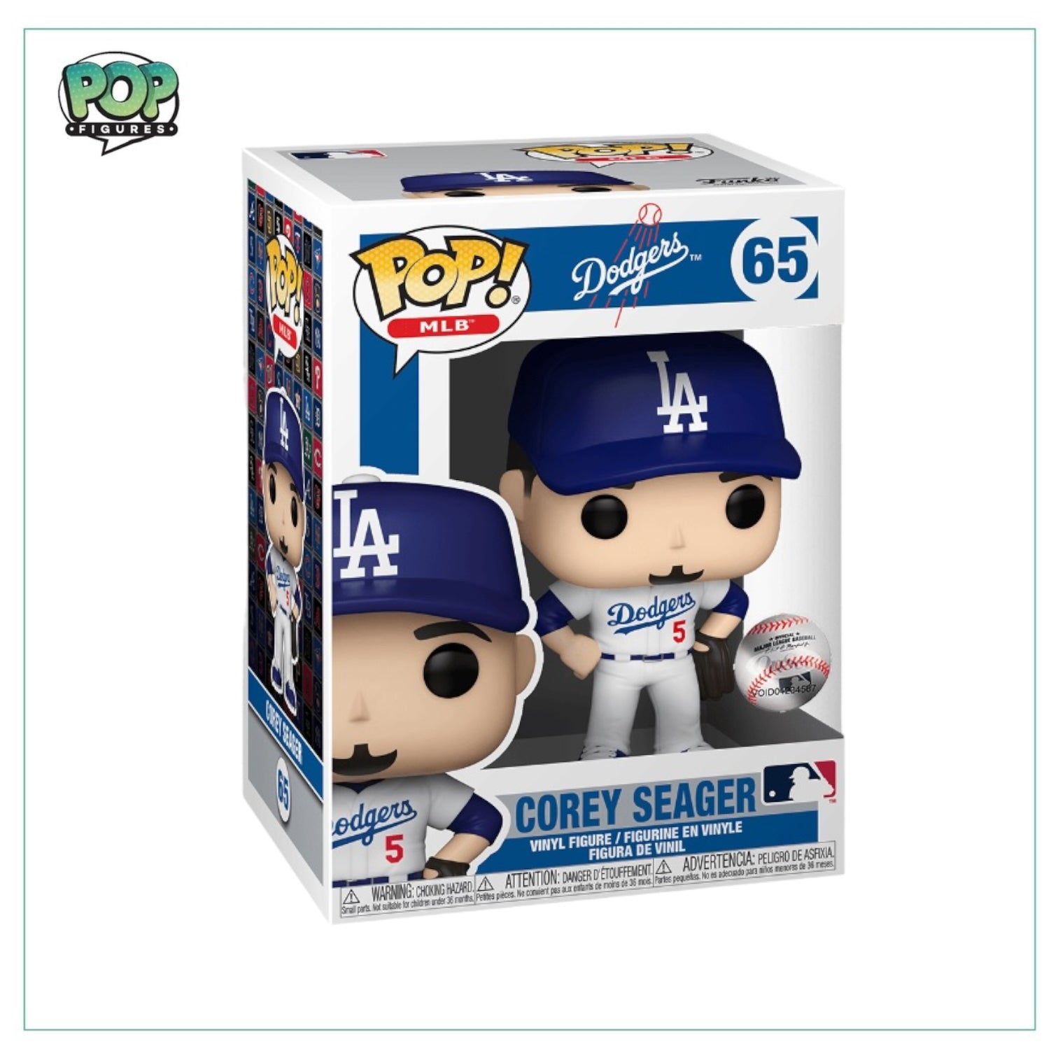 Funko Pop! of Corey Seager in his home uniform, #65, capturing the essence of an MLB star.