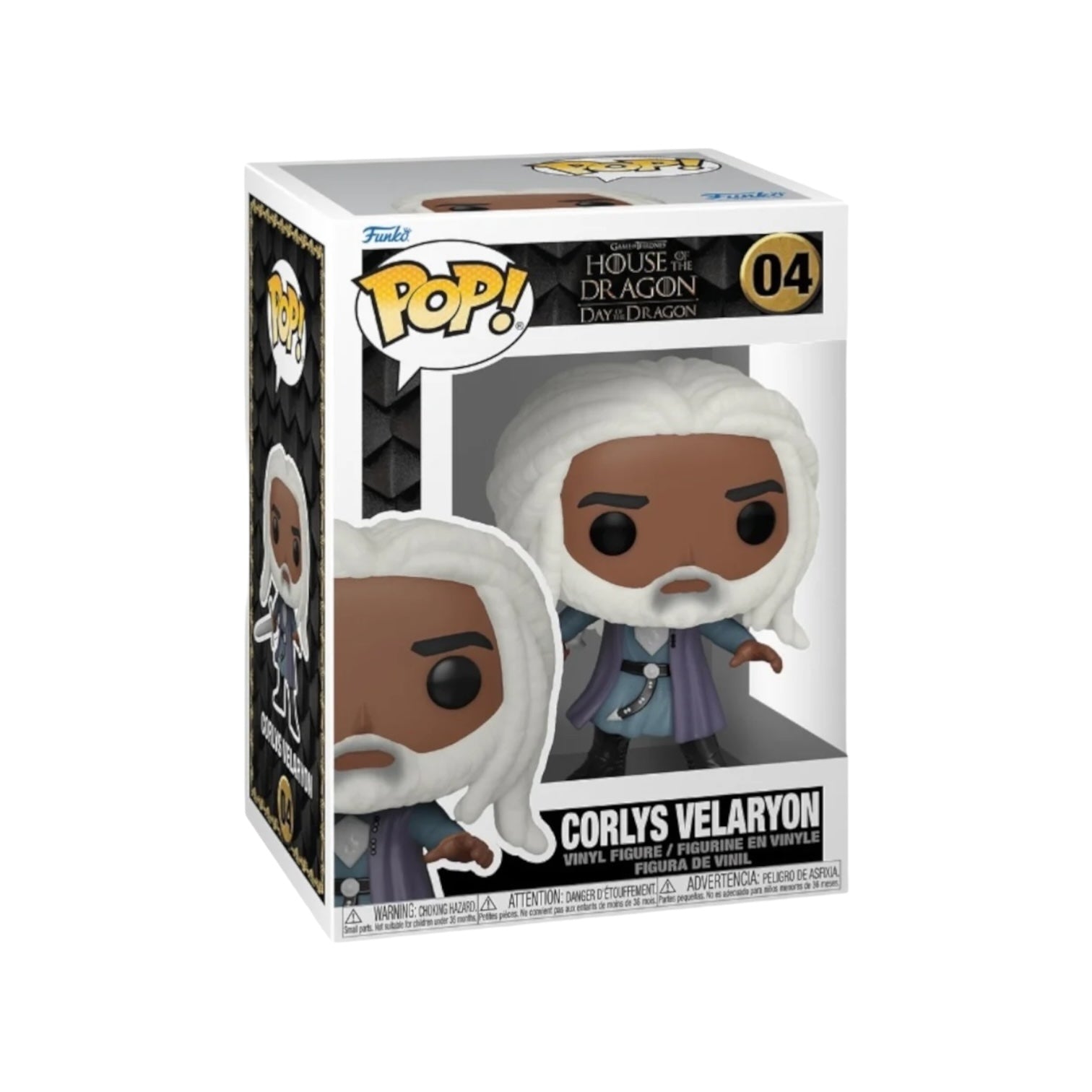 Corlys Velaryon Funko Pop! from House of the Dragon, showcasing his unique hairstyle and detailed outfit.