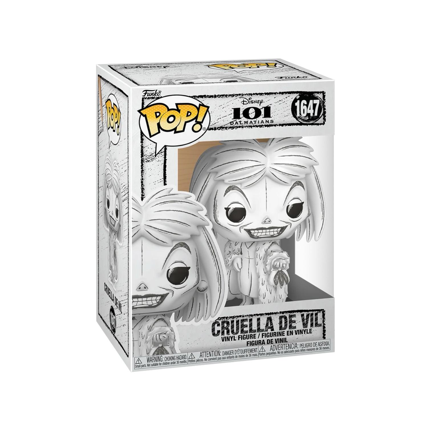 Cruella De Vil 1647 Funko pop in a Black and white colourless packaging