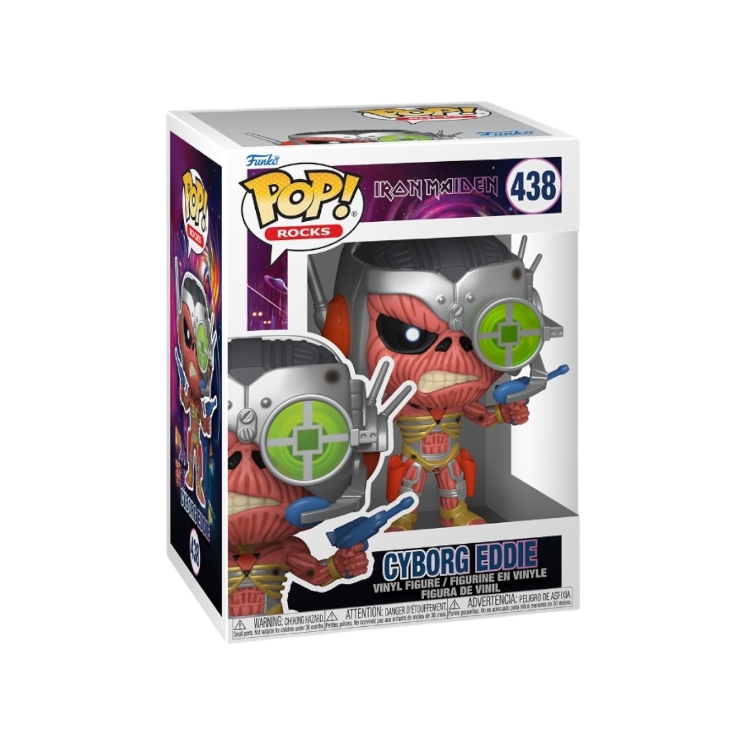 Cyborg Eddie #438 Funko Pop! from Iron Maiden, featuring a unique design with bold colors and intricate details.