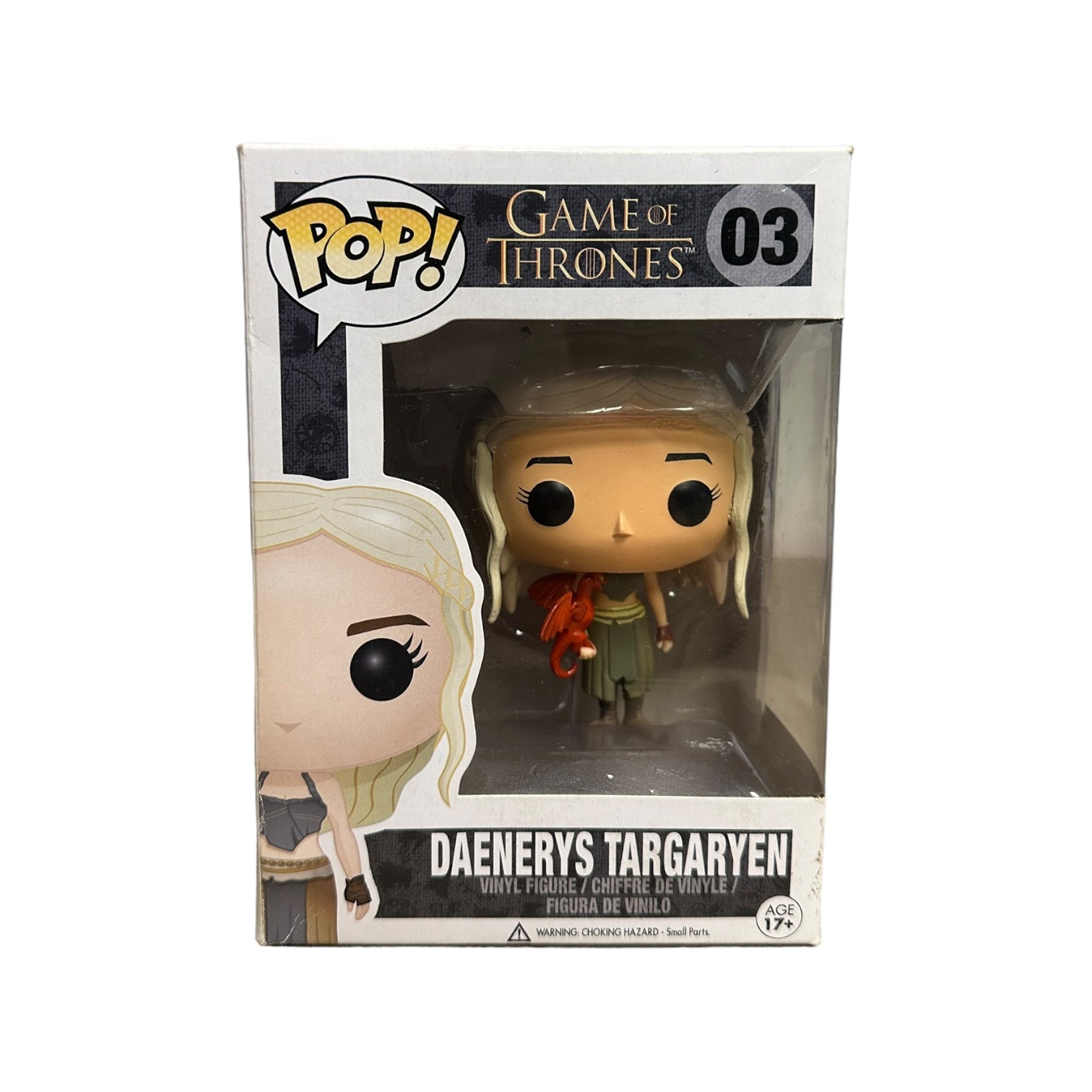 Funko Pop! #03 Daenerys Targaryen with Red Dragon, 2013 release, rated 7/10 condition, from the Game of Thrones collection.