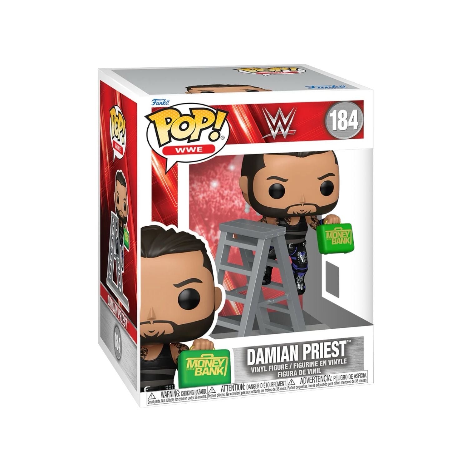 Funko Pop! vinyl figure packaging for WWE Damian Priest on a white background