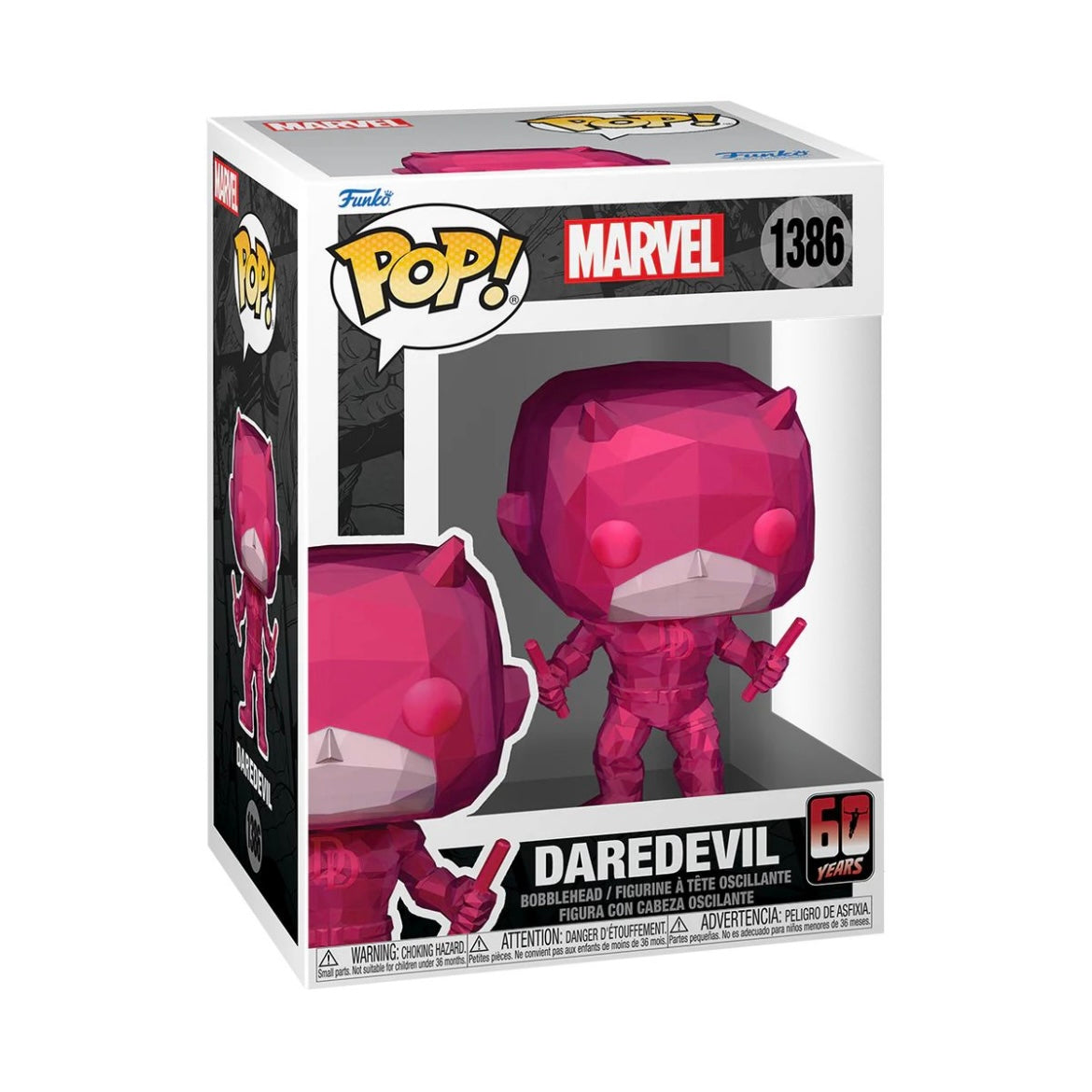 Marvel's Daredevil #1386 Funko Pop! figure, showcasing the character in a red suit with a determined expression.