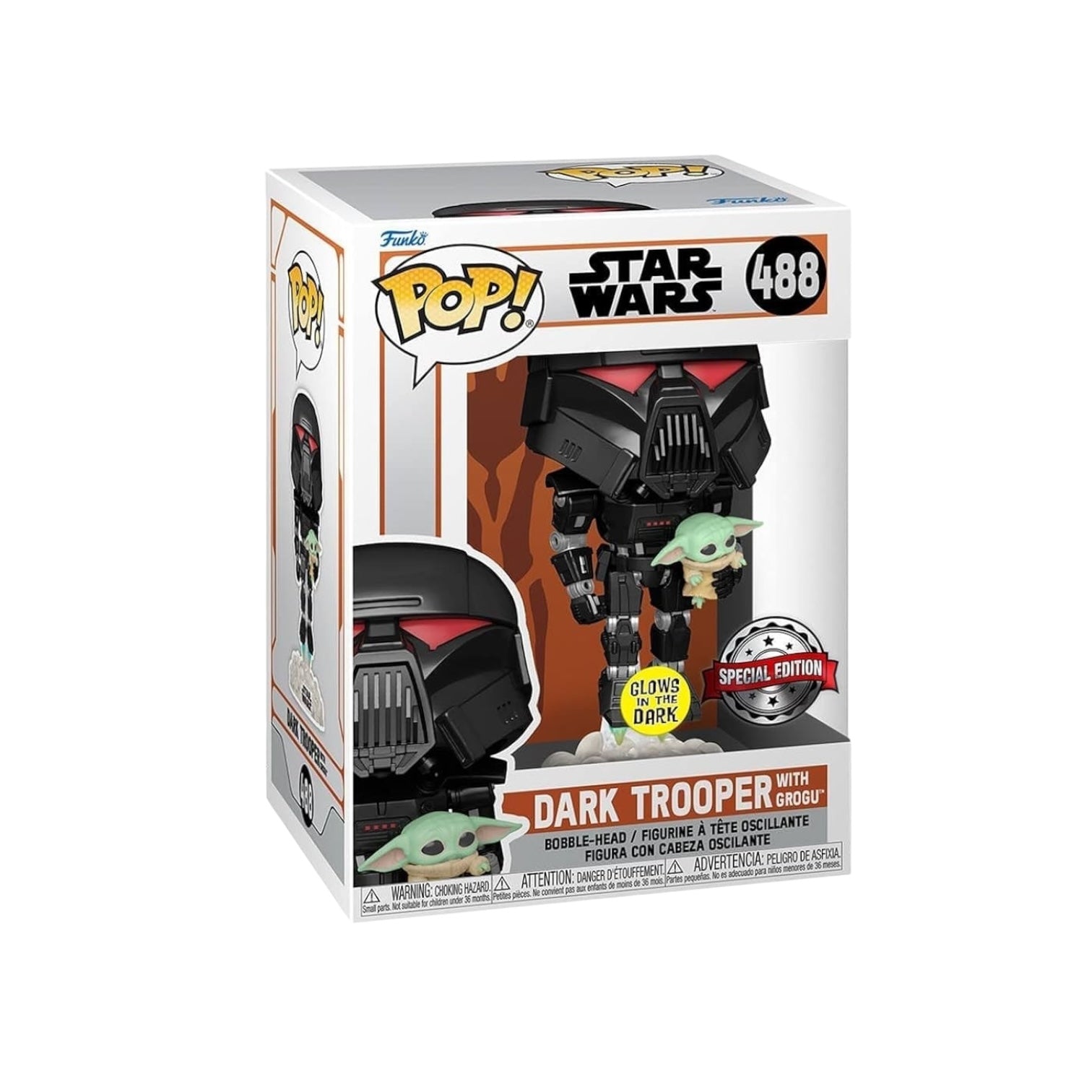 Star Wars Dark Trooper holding Grogu