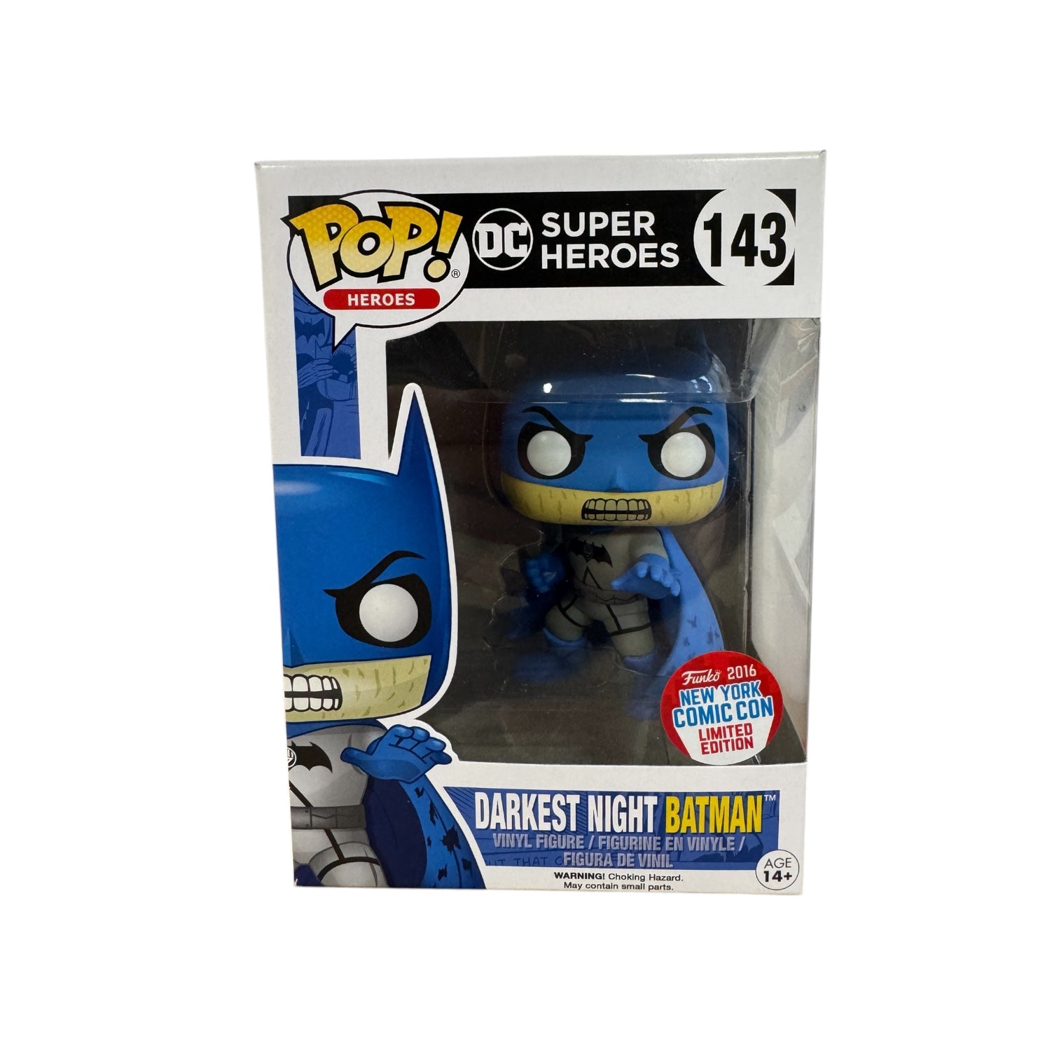 Batman dressed in blue outfit, blue cape and blue mask.