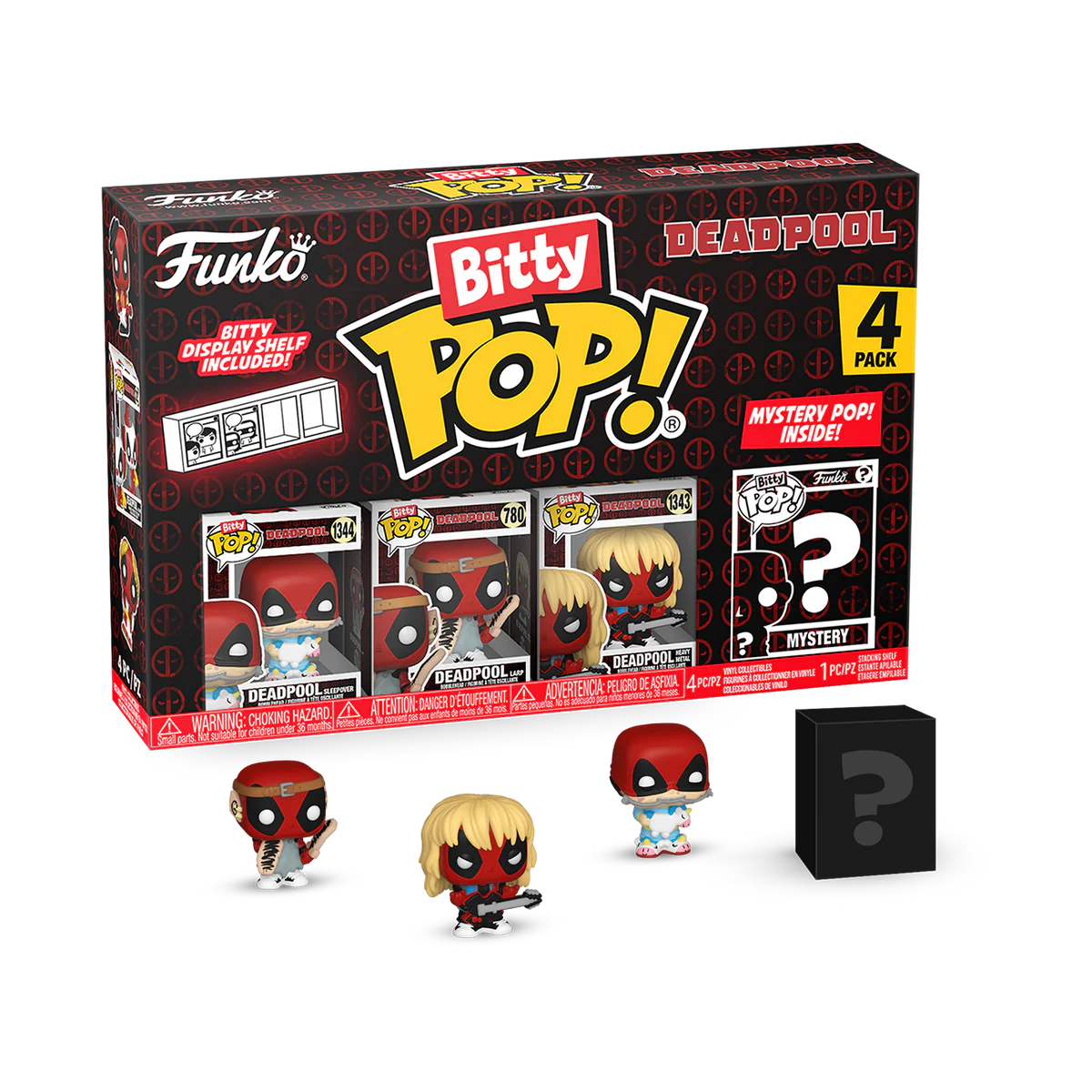 Deadpool Sleepover 4 Pack of Bitty Funko POP! figures, includes a chance to find a rare chase version.