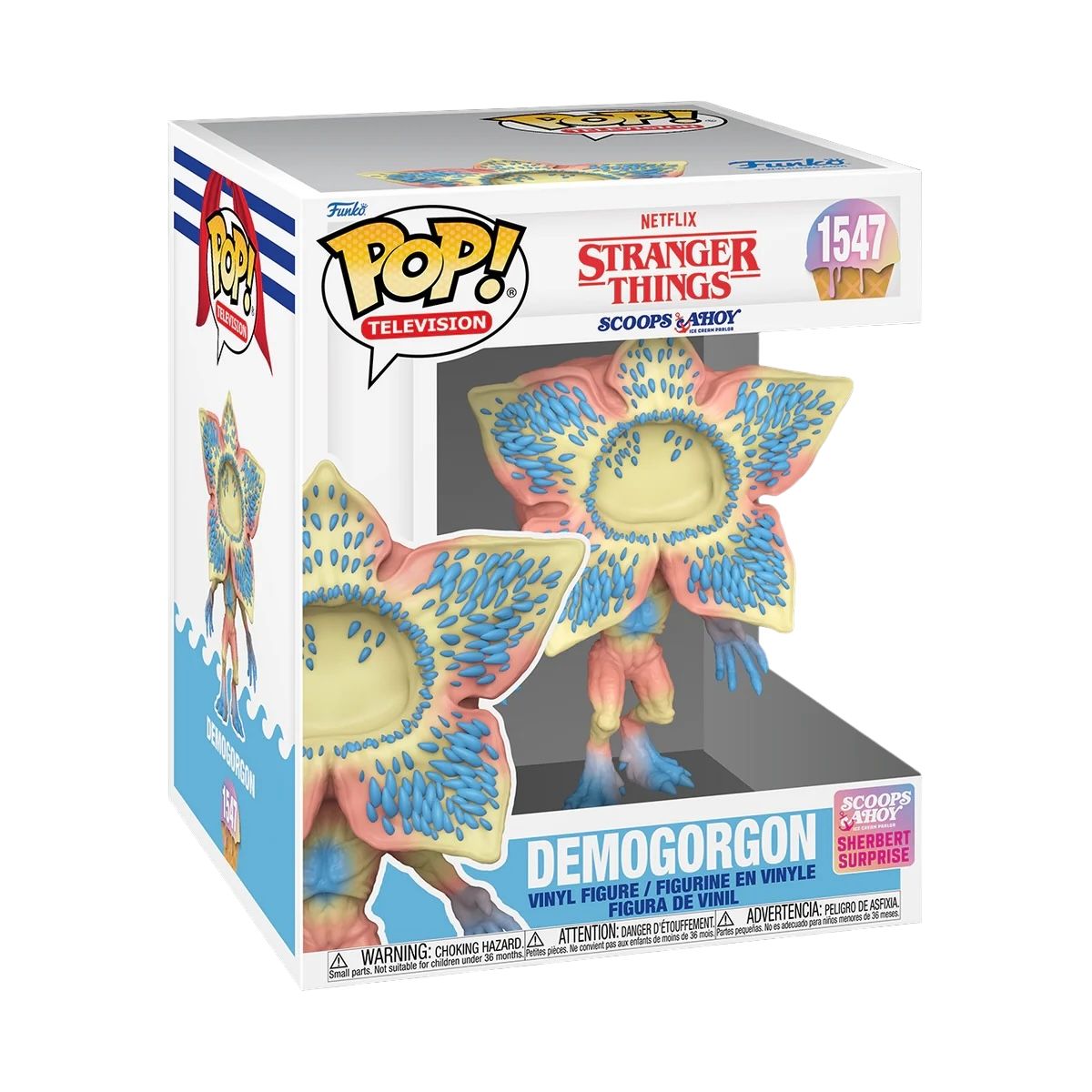 Demogorgon #1547 Funko Pop! figure from Stranger Things, featuring a monstrous creature with a gaping mouth and sharp teeth.