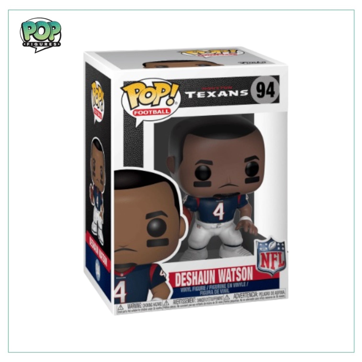Funko Pop! figure of Deshaun Watson, NFL player #94, showcasing his signature style and vibrant team colors.
