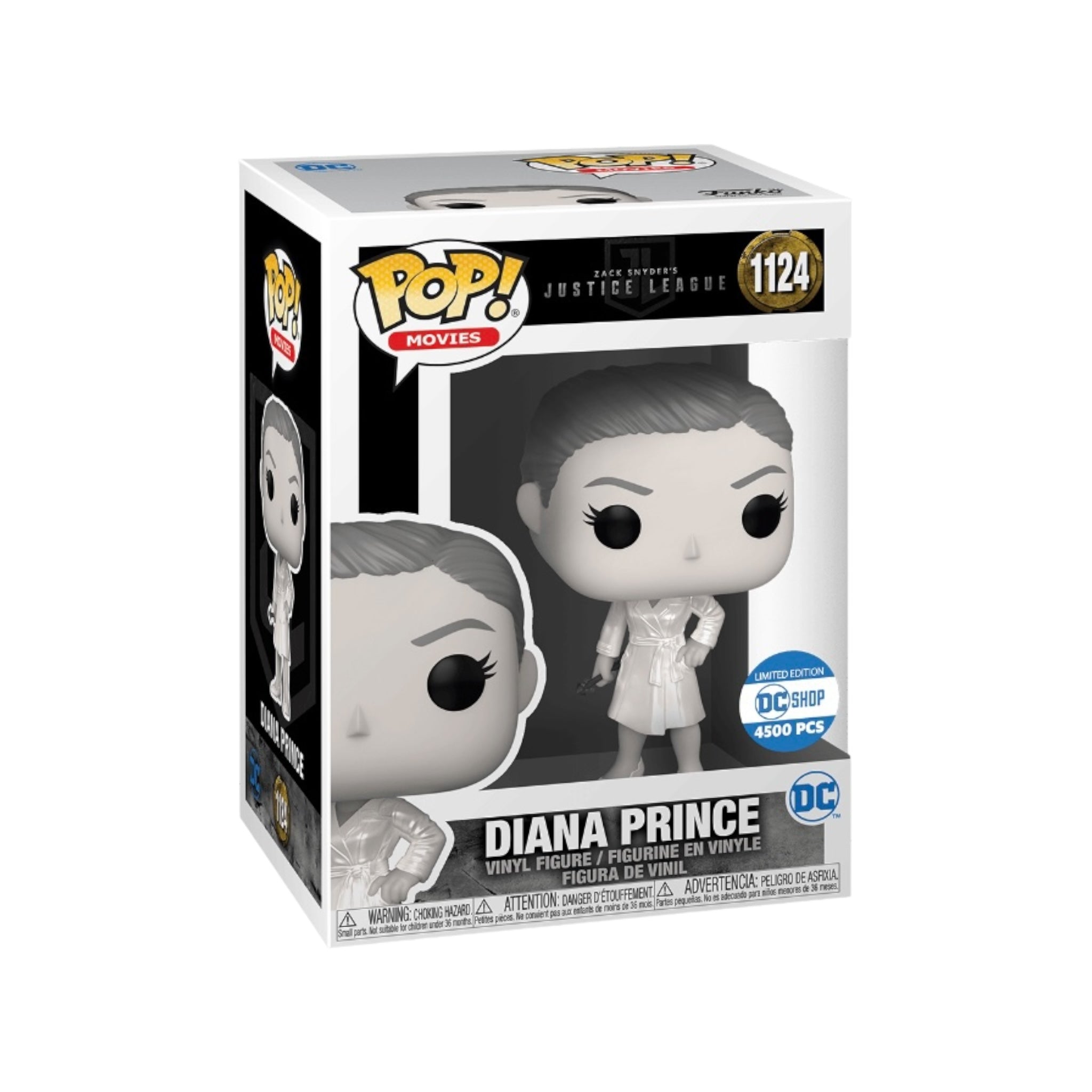 Exclusive Black and White Metallic Diana Prince Funko Pop! from Zack Snyder's Justice League, limited to 4500 units.