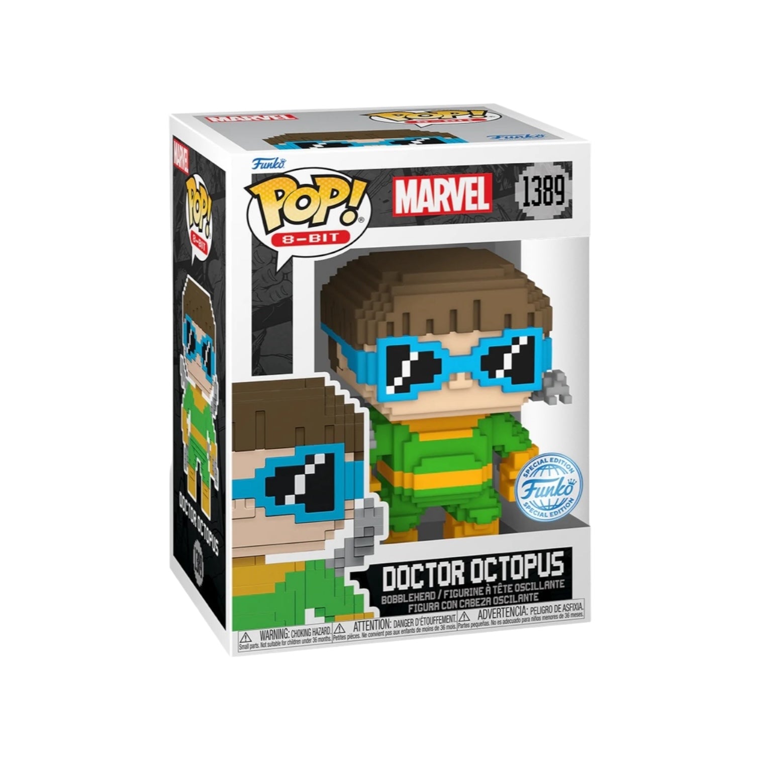 Funko Pop! figure of Doctor Octopus #1389 in 8-bit style, part of the Marvel Special Edition collection.
