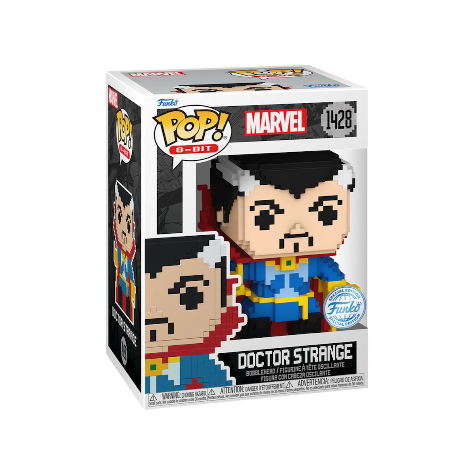 8-bit Doctor Strange Funko Pop #1428, a special edition Marvel collectible featuring the iconic superhero in pixel art style.