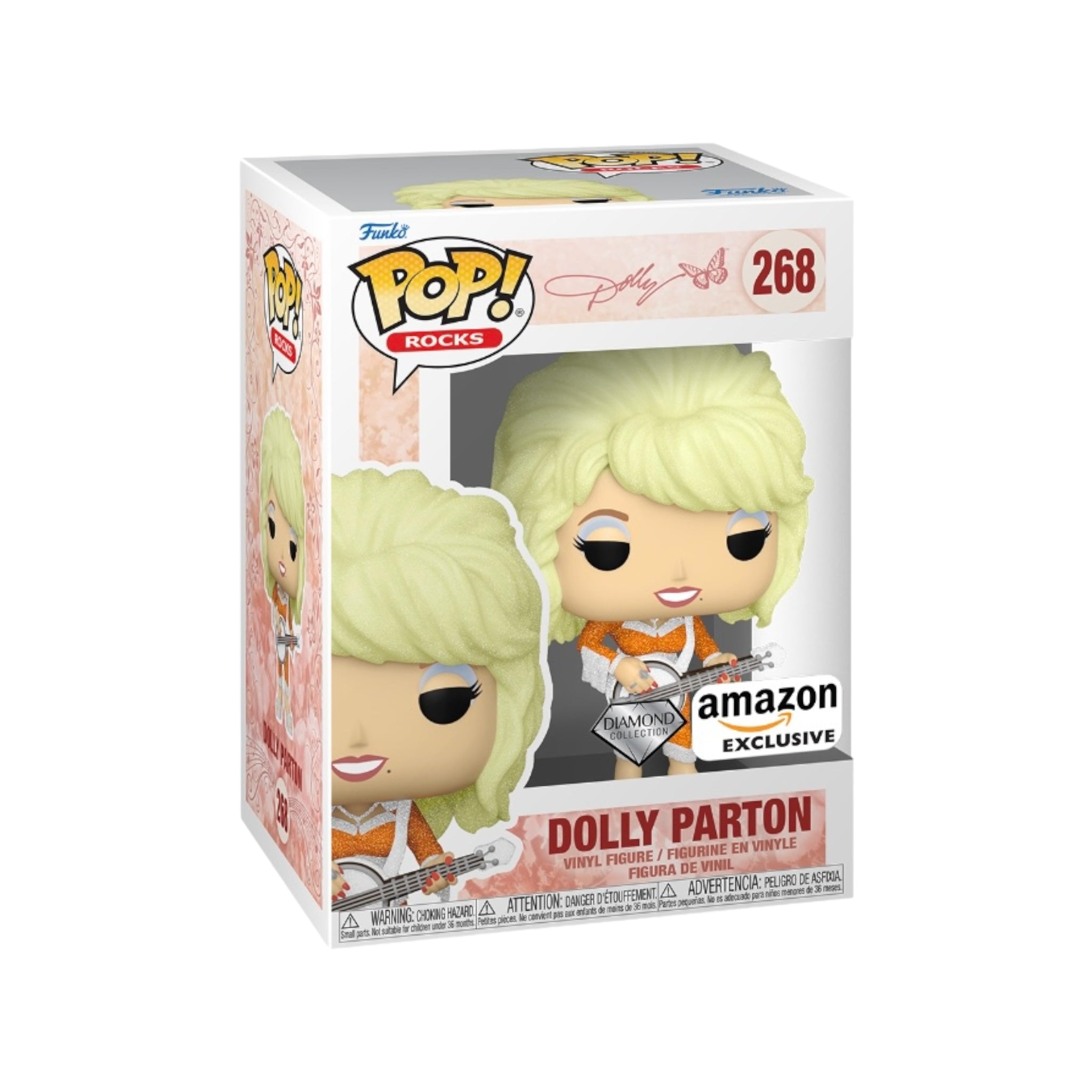 Funko Pop! of Dolly Parton #268 from the Diamond Collection, an Amazon Exclusive, featuring her iconic style and charm.
