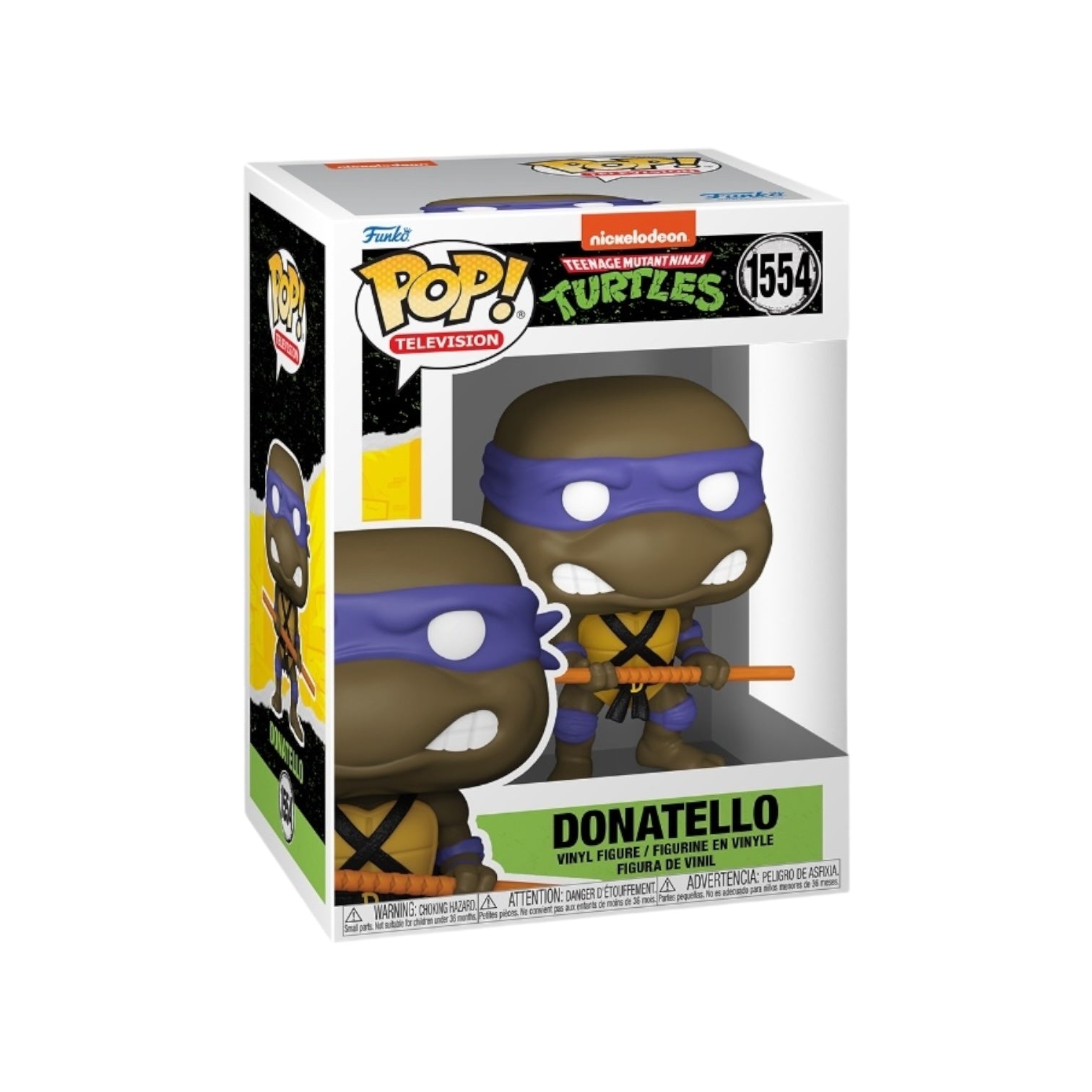 Donatello Funko Pop! #1554, featuring the Teenage Mutant Ninja Turtles character with a purple mask and weapon.
