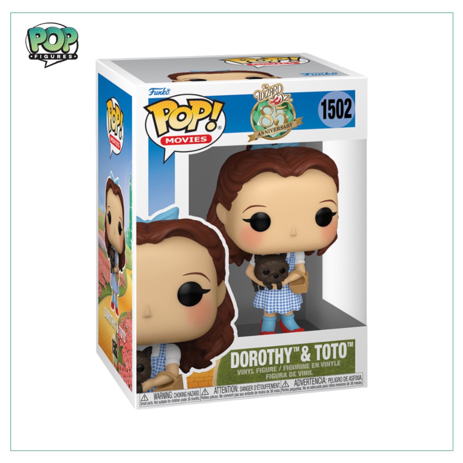 Dorothy and Toto Funko Pop! figure #1502, showcasing the beloved characters from The Wizard of Oz in vibrant detail.