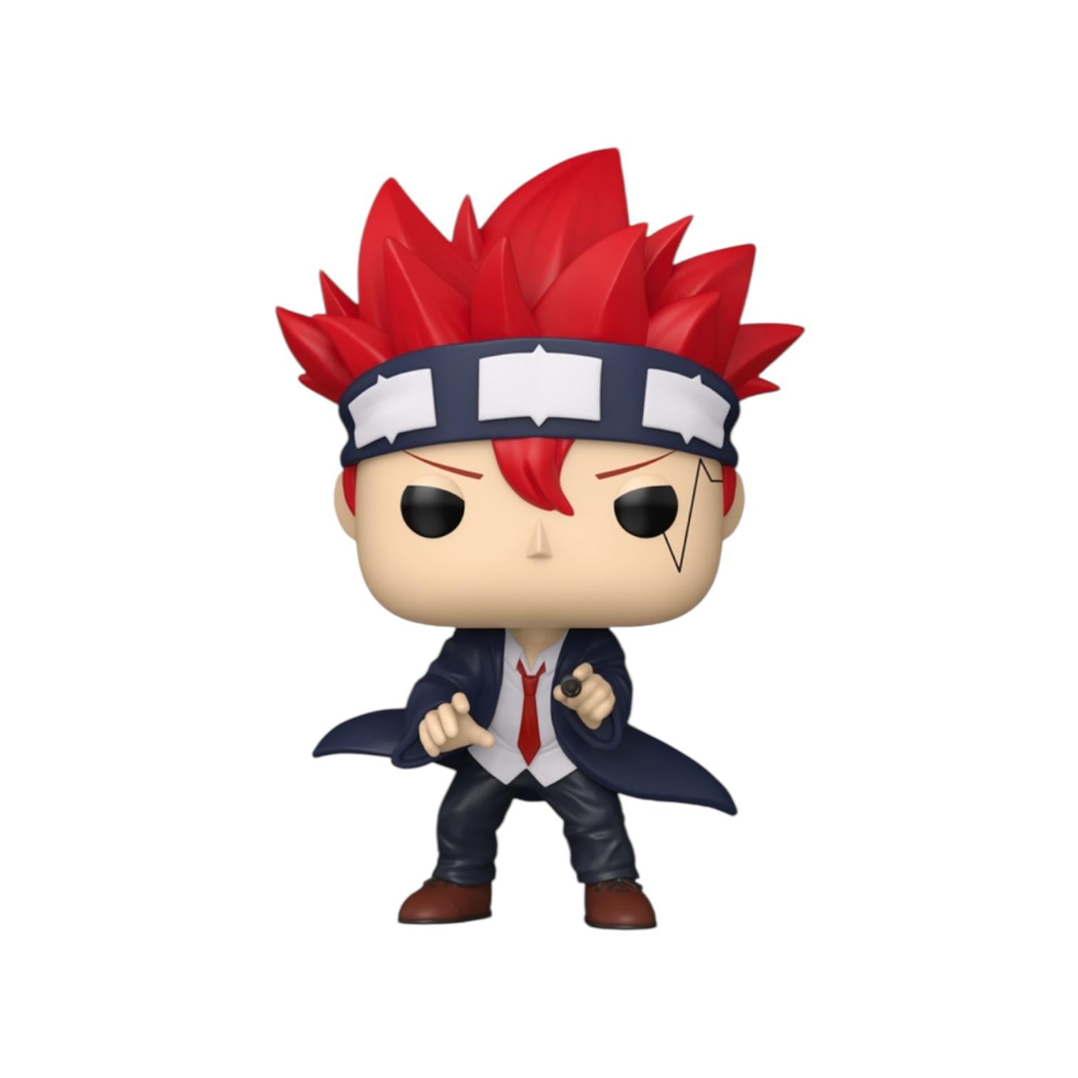 Action figure with red spiky hair and headband on a white background