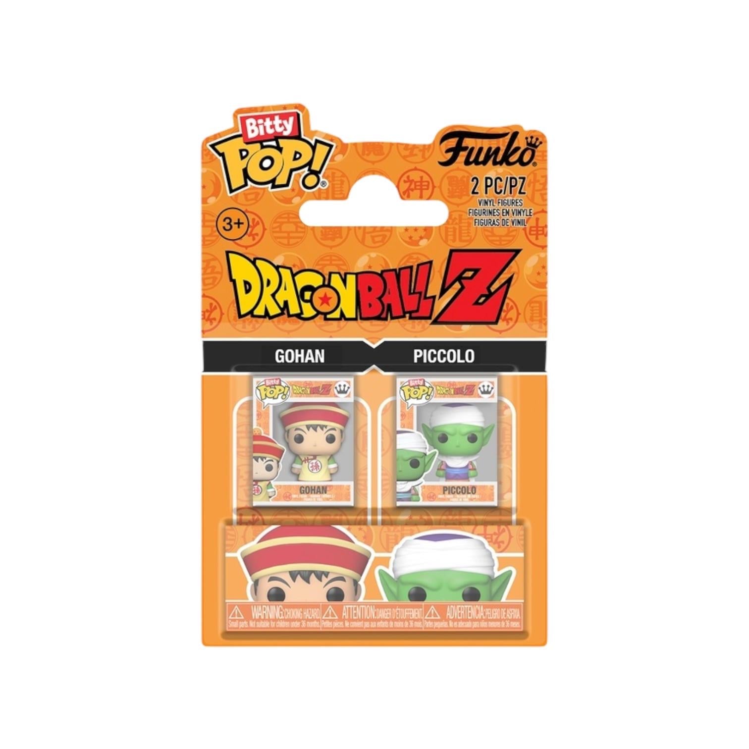 Funko Pop! packaging of Gohan and Piccolo from Dragon Ball Z on a white background