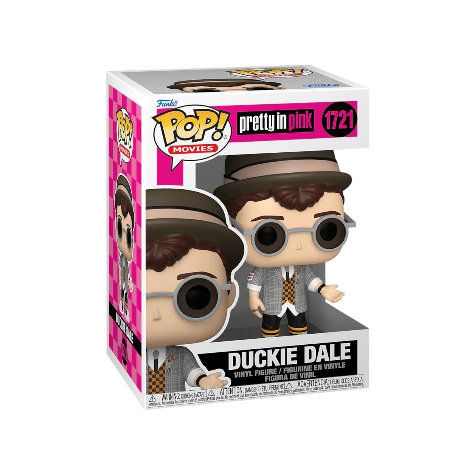 Dale wearing white shirt black tie and checked waist coat under a dogtooth jacket, with a hat and glass