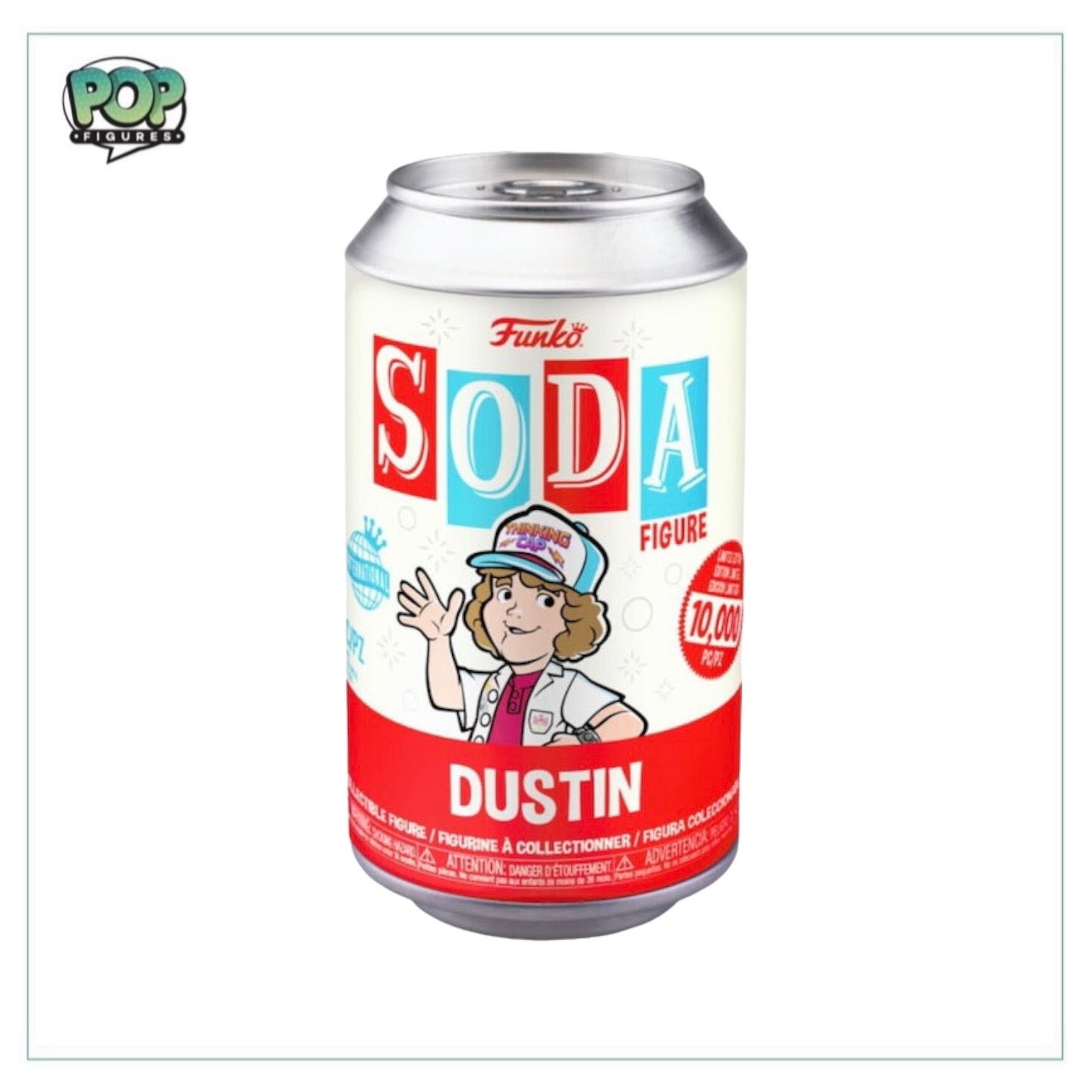 Dustin Funko Soda Vinyl Figure from Stranger Things, limited edition of 10,000, with a chance to find a rare chase variant.