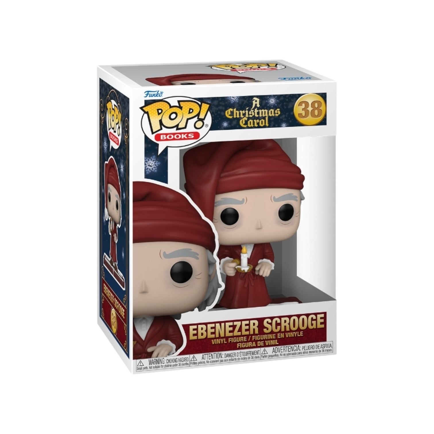 Funko Pop! figure of Ebenezer Scrooge from A Christmas Carol, showcasing his iconic top hat and grumpy expression.