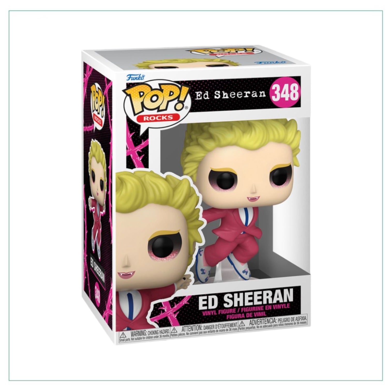 Funko Pop! Rocks #348 of Ed Sheeran, showcasing the artist in a detailed collectible figure, embodying his unique look.