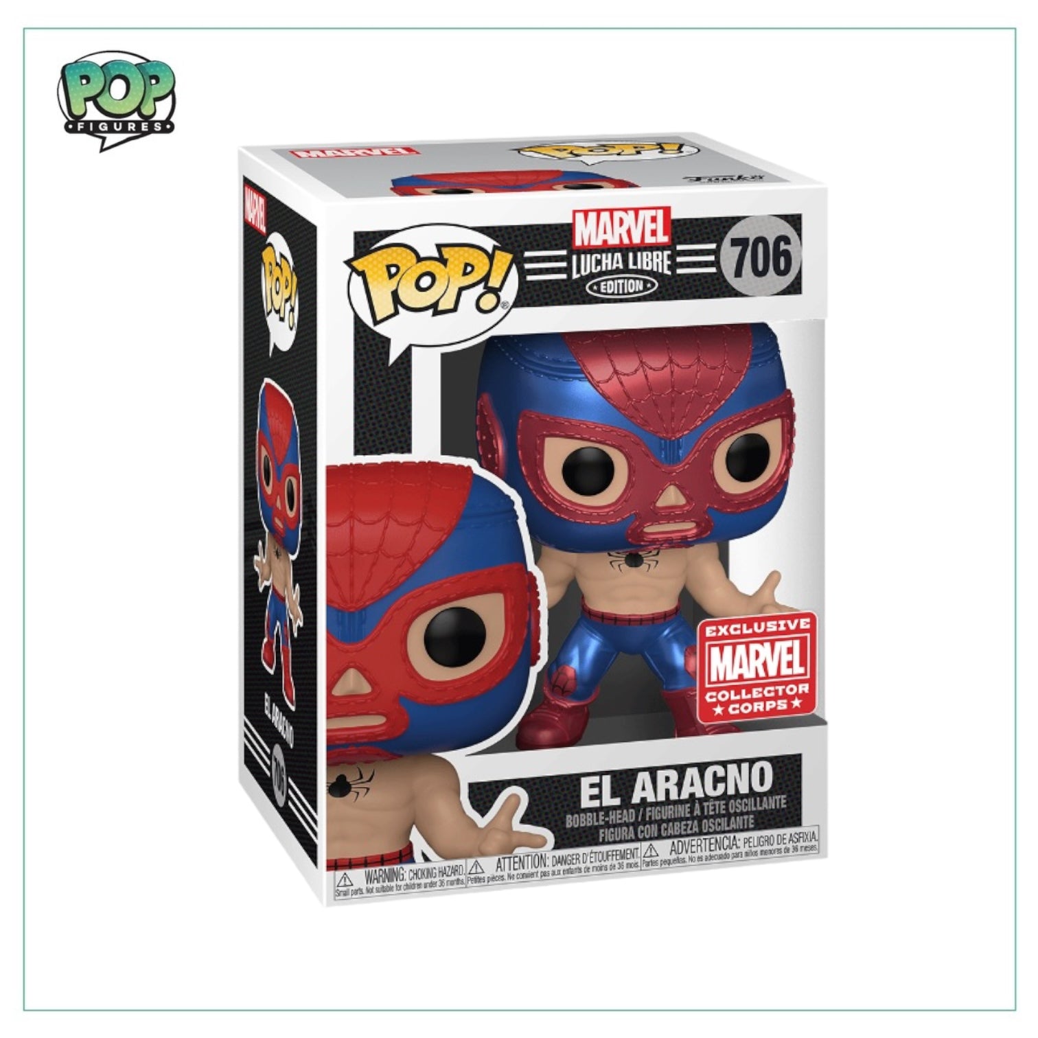 El Aracno (Metallic) #706 Funko Pop! Marvel figure, exclusive to Marvel Collector Corps, showcasing vibrant metallic colors.