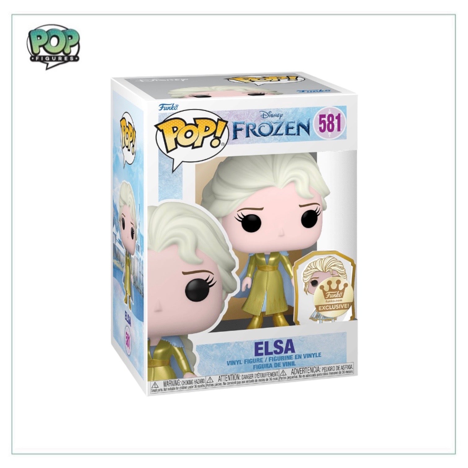 Elsa #581 Funko Pop! figure from Frozen, wearing her iconic blue dress, exclusive to Funko Shop.