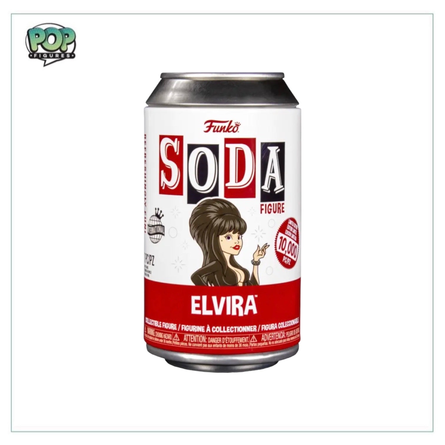 Elvira Funko Soda Vinyl Figure, limited edition of 10,000, featuring the iconic Mistress of the Dark with a chance of chase variant.