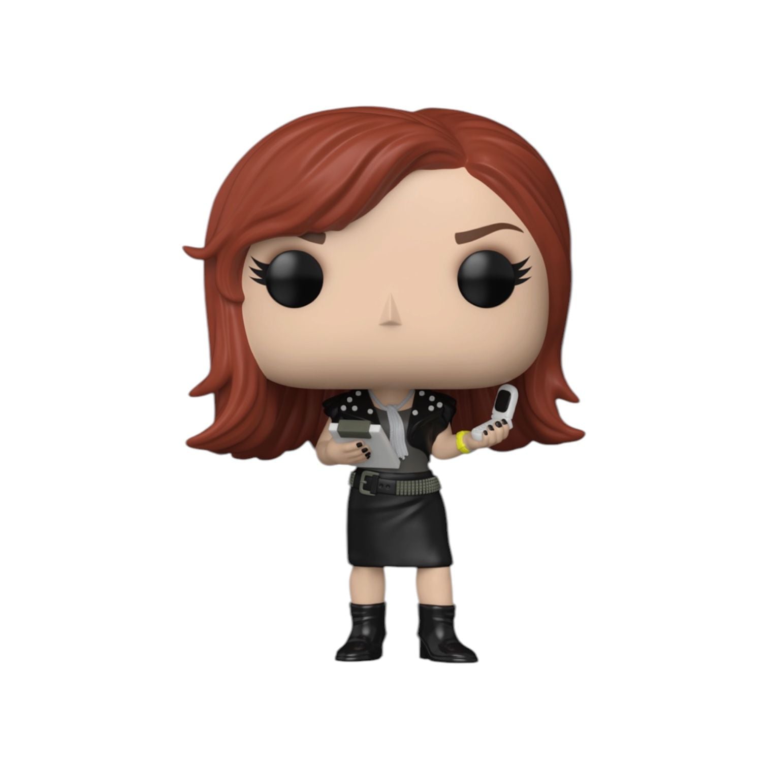 Funko Pop! vinyl figure of a character with red hair and black outfit on a white background