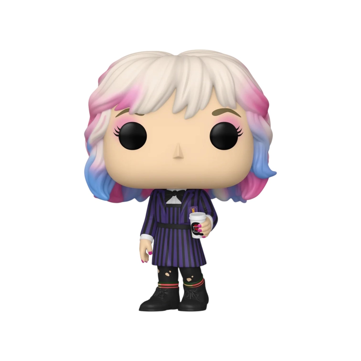Funko Pop! vinyl figure with colorful hair and striped outfit on a white background