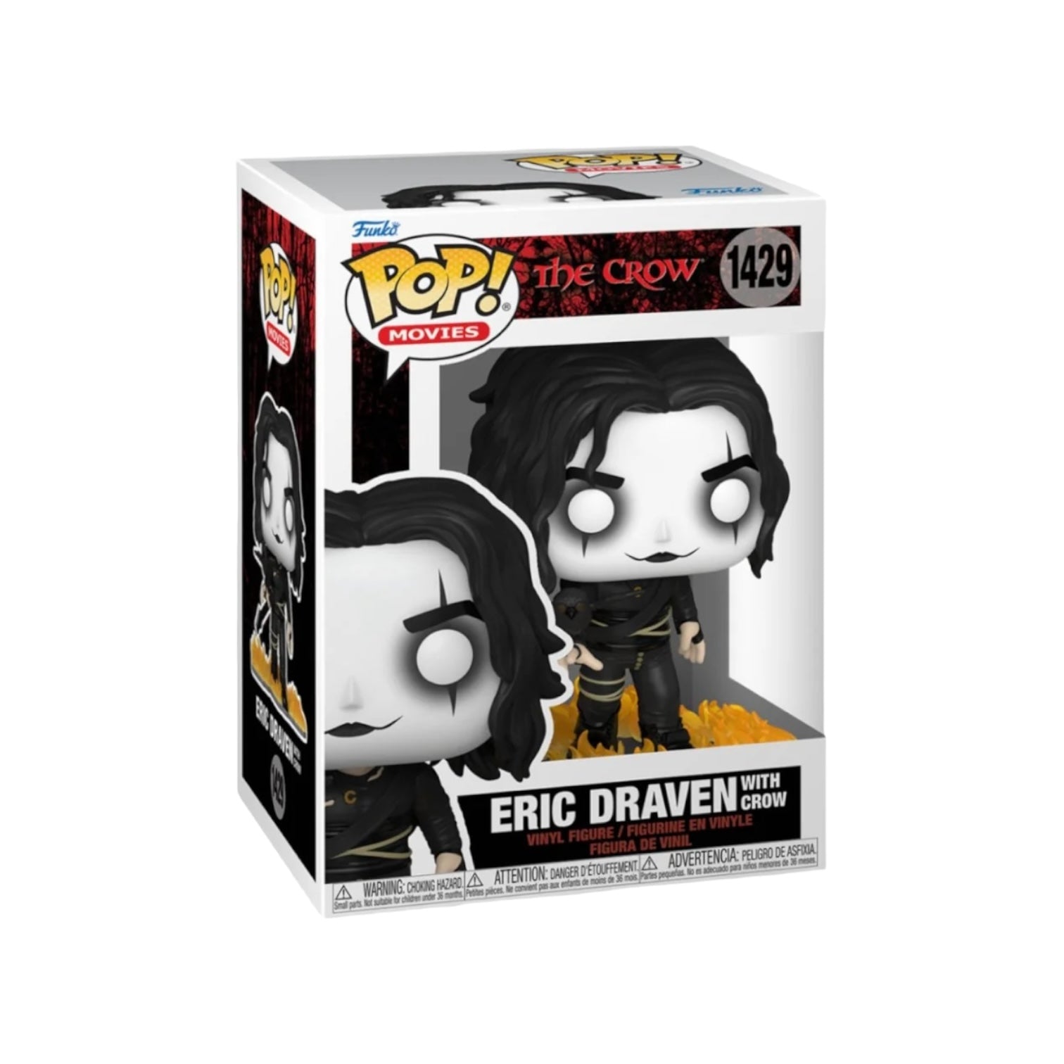 Funko Pop! figure of Eric Draven from The Crow, showcasing his signature style and a crow companion.