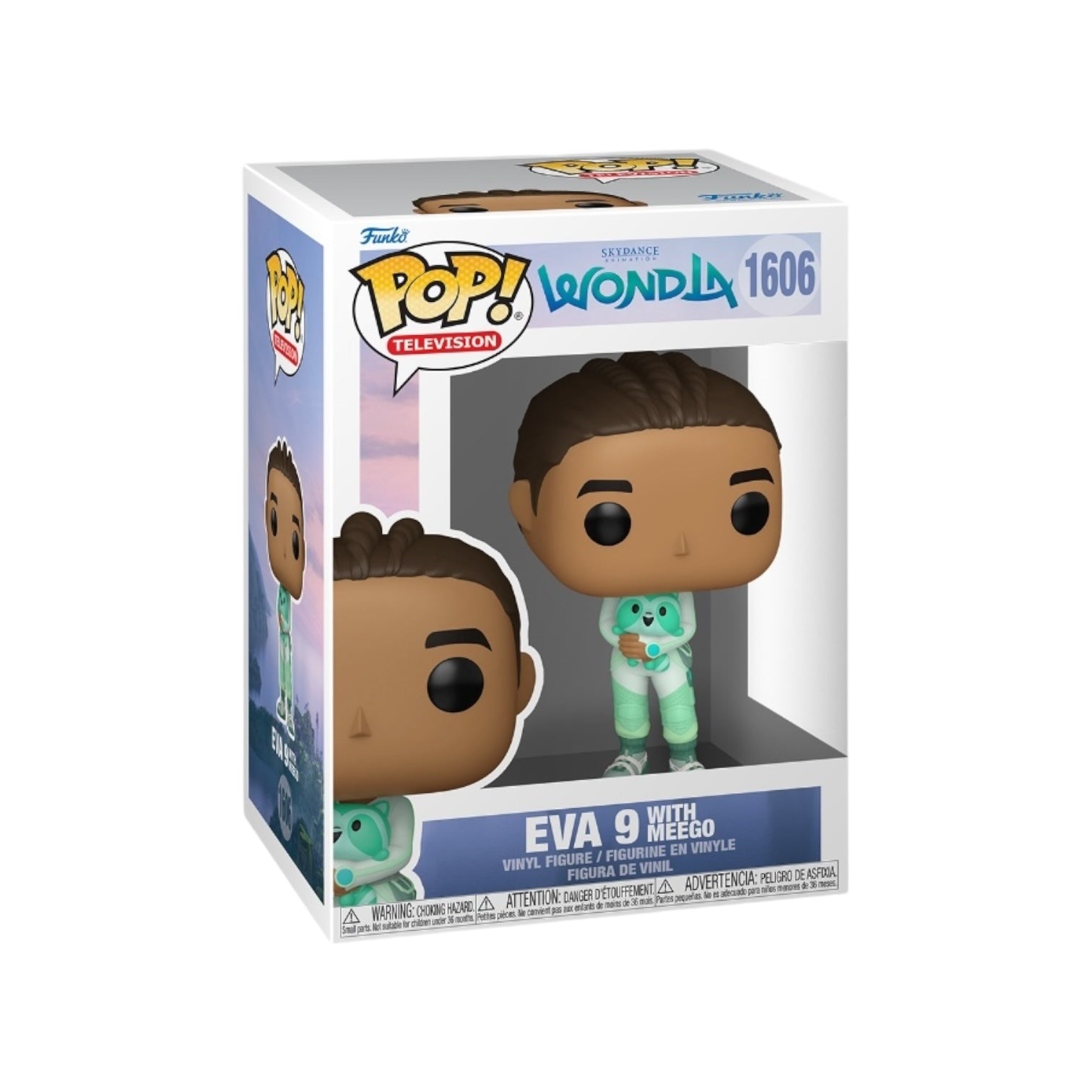 Funko Pop! of Eva 9 from Wondla, featuring Meego #1606, showcasing vibrant colors and playful design.