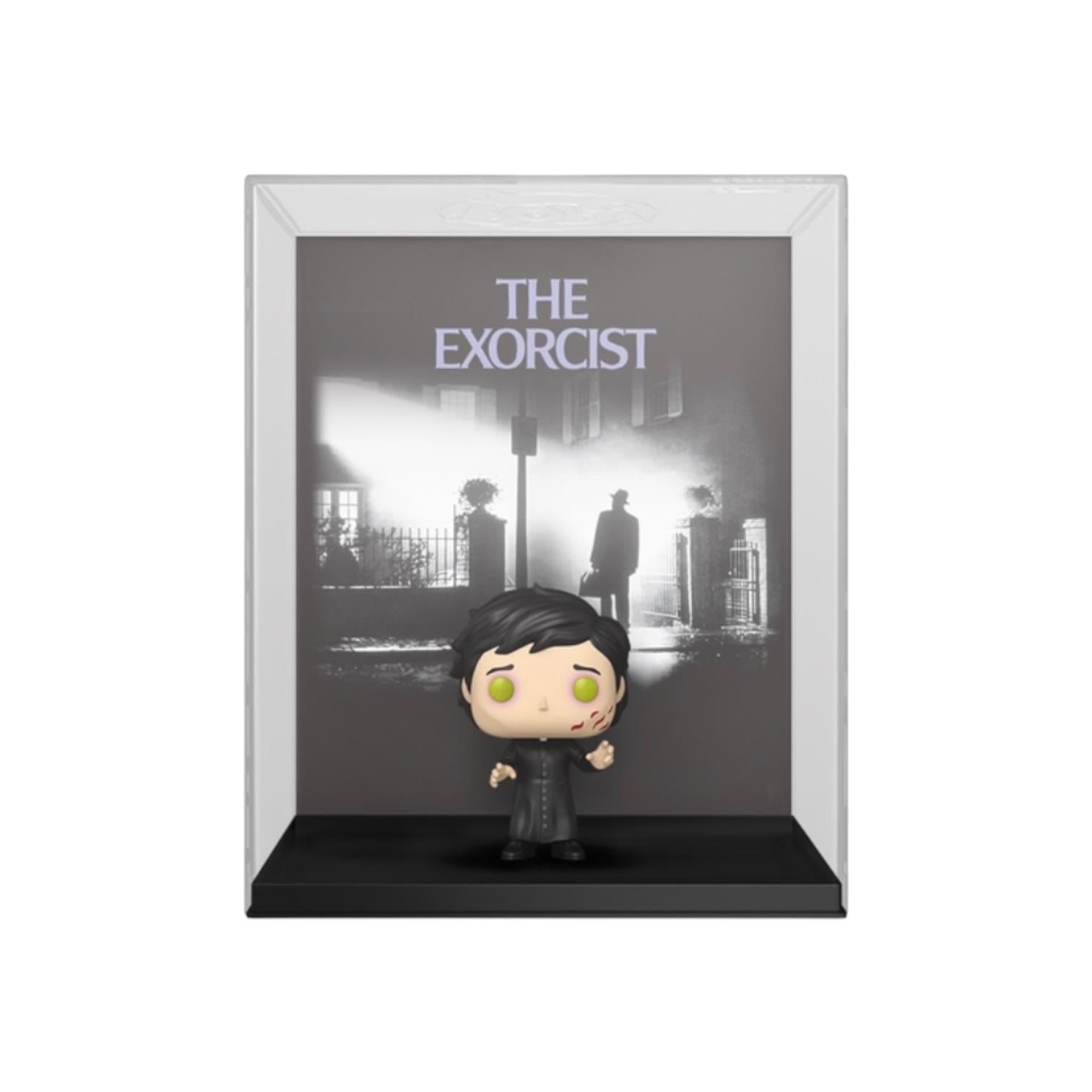 Funko Pop! vinyl figure of a character from 'The Exorcist' in front of a movie poster