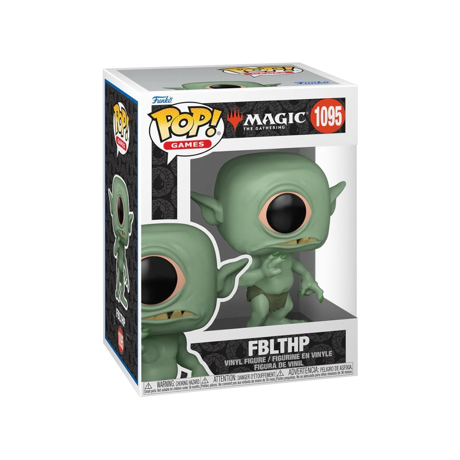 Funko Pop of Fblthp #1095 from Magic the Gathering, showcasing a cute blue character with oversized eyes and a playful pose.