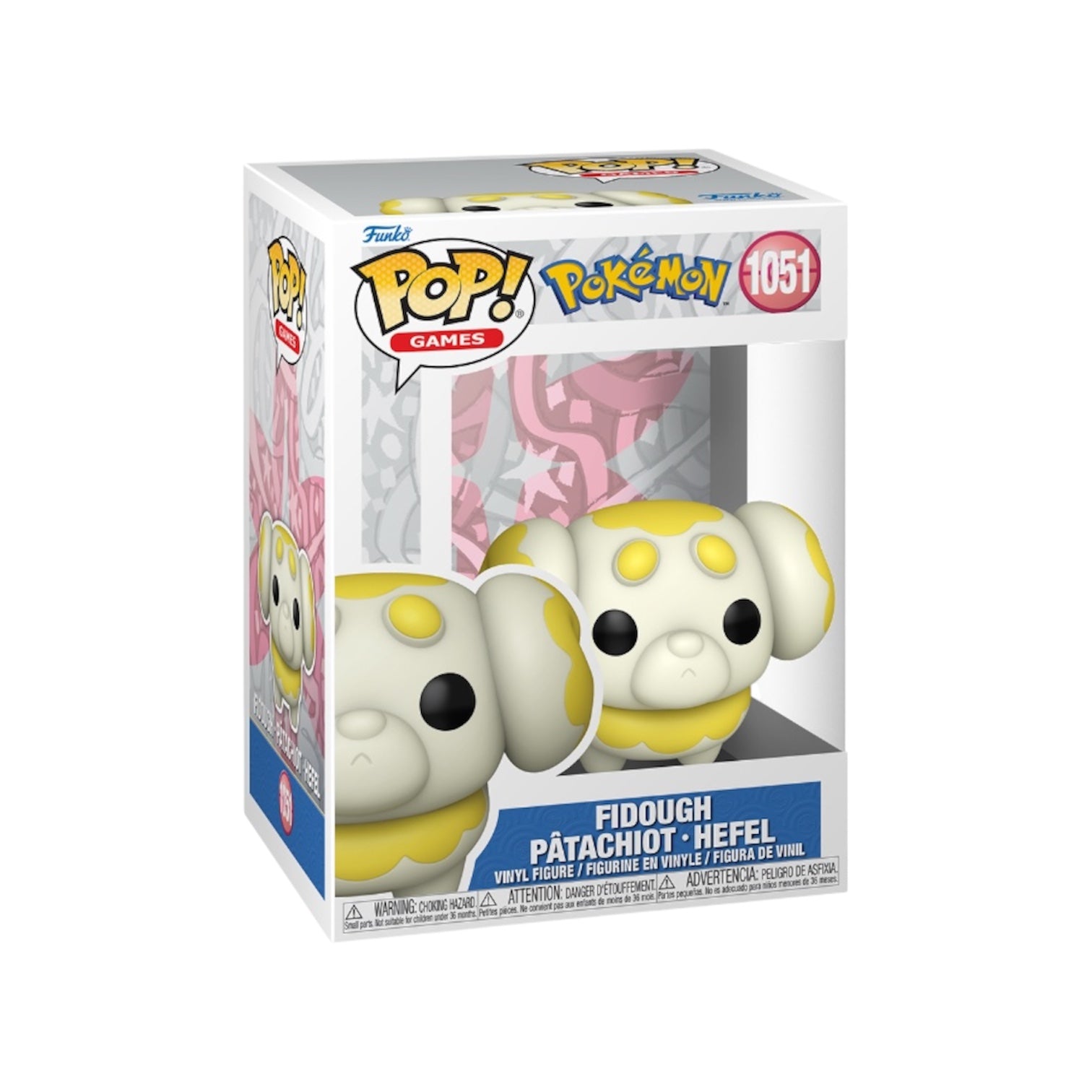 Fidough #1051 Funko Pop figure from Pokémon, featuring the cute, dough-like creature with big eyes and a happy expression.