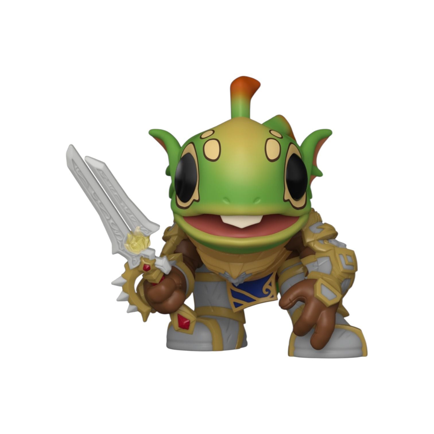 Animated character with a sword on a white background