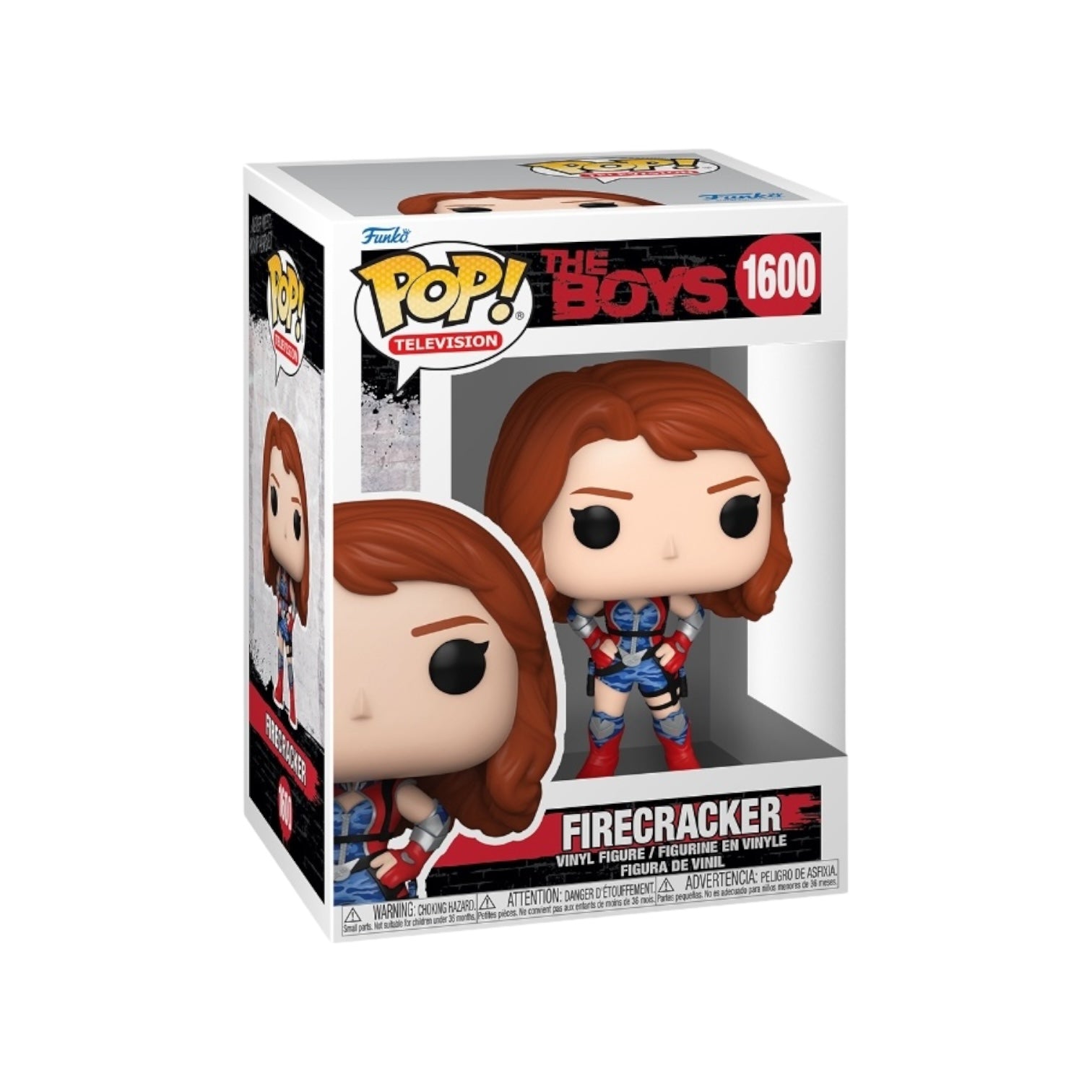Funko Pop! Firecracker #1600 from The Boys, highlighting its bright colors and fun details in a collectible figure.
