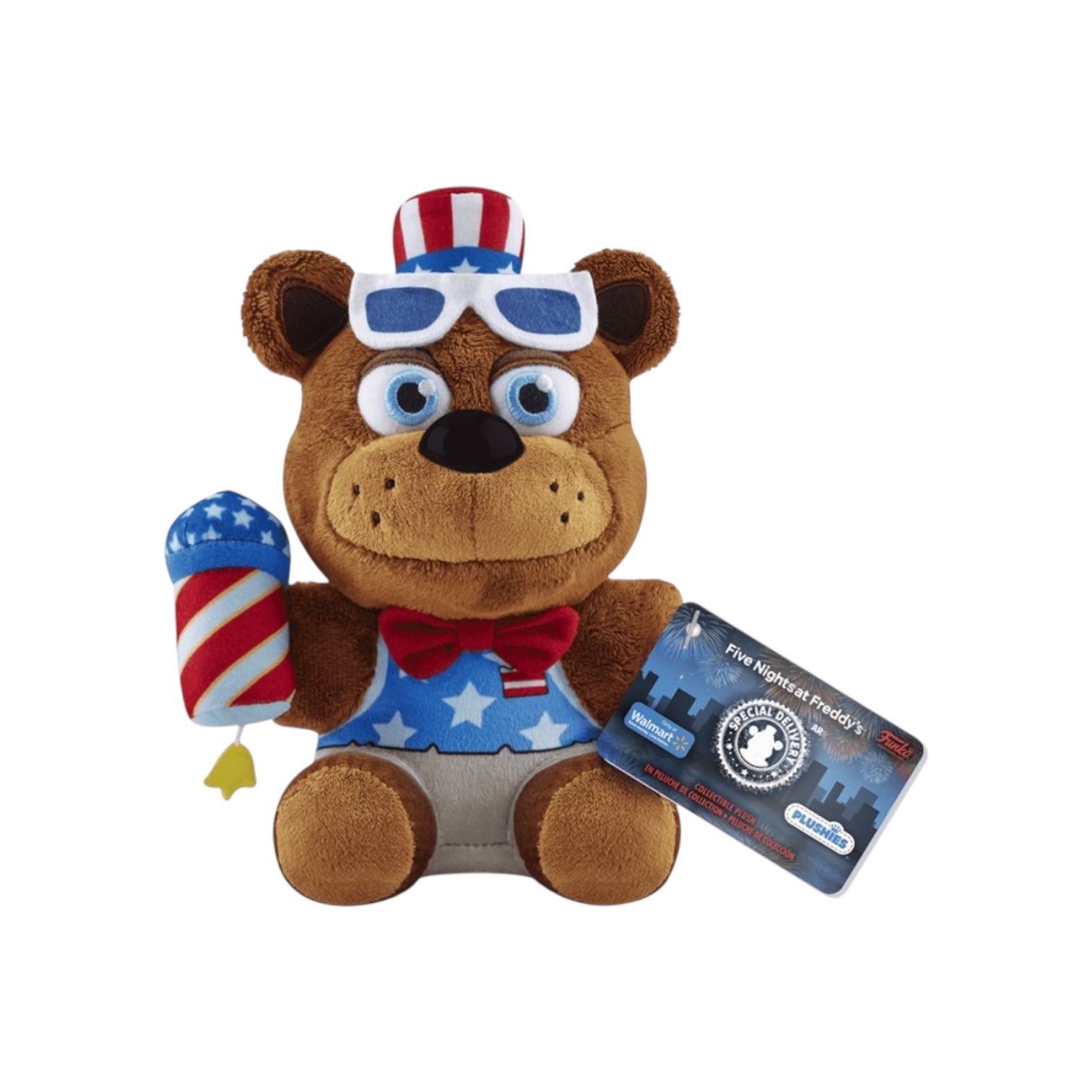 Plush bear toy with American flag design on a white background