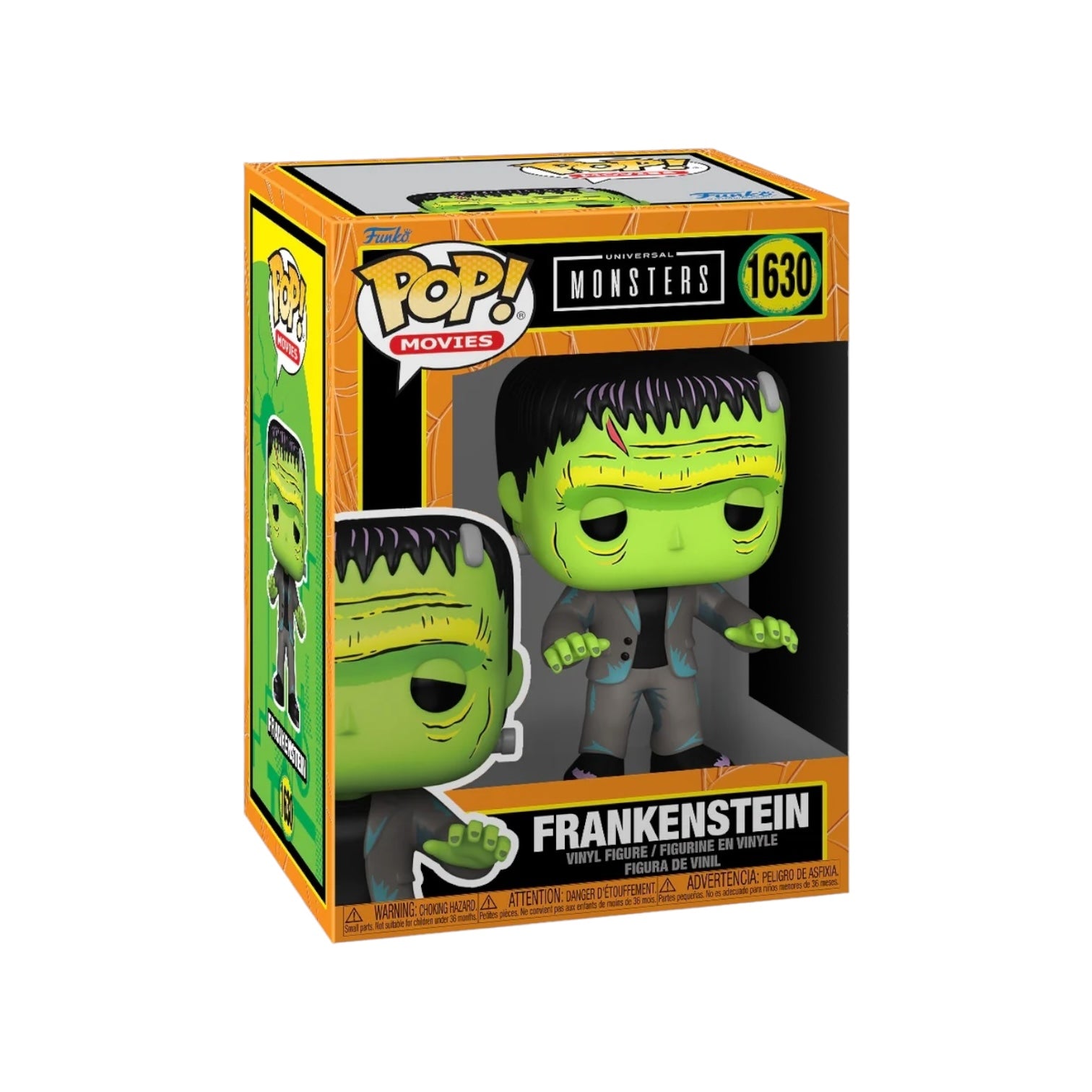 Deco-style Funko Pop! of Frankenstein, capturing the essence of Universal Monsters with bold colors and intricate design.