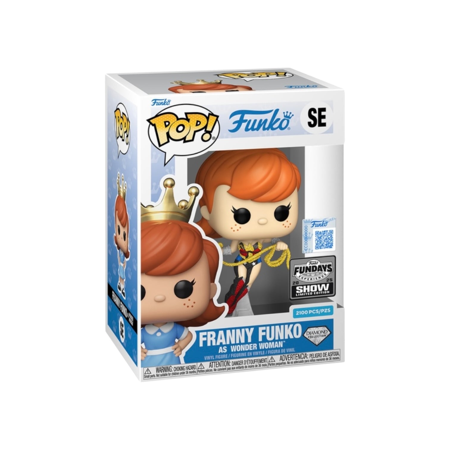 Funko Pop! vinyl figure packaging with 'Franny Funko' as Wonder Woman on a white background