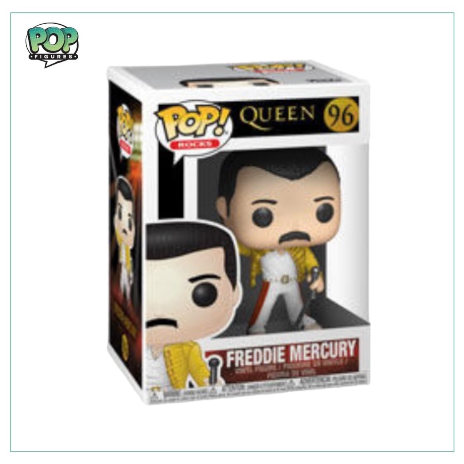 Funko Pop! #96 of Freddie Mercury from Queen, 2019 edition, rated 9/10, capturing the essence of the legendary performer.