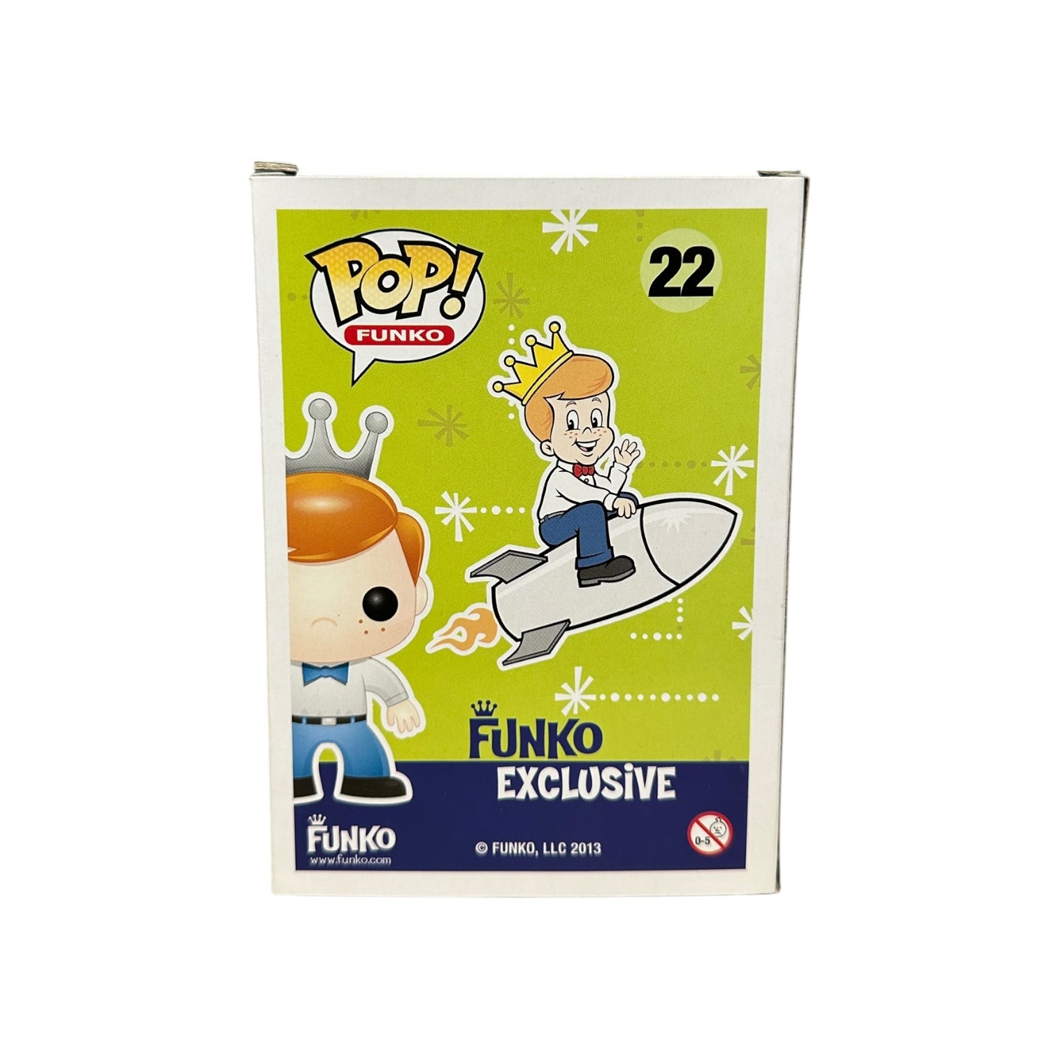 Funko Pop! packaging with a character on a rocket and Funko logo