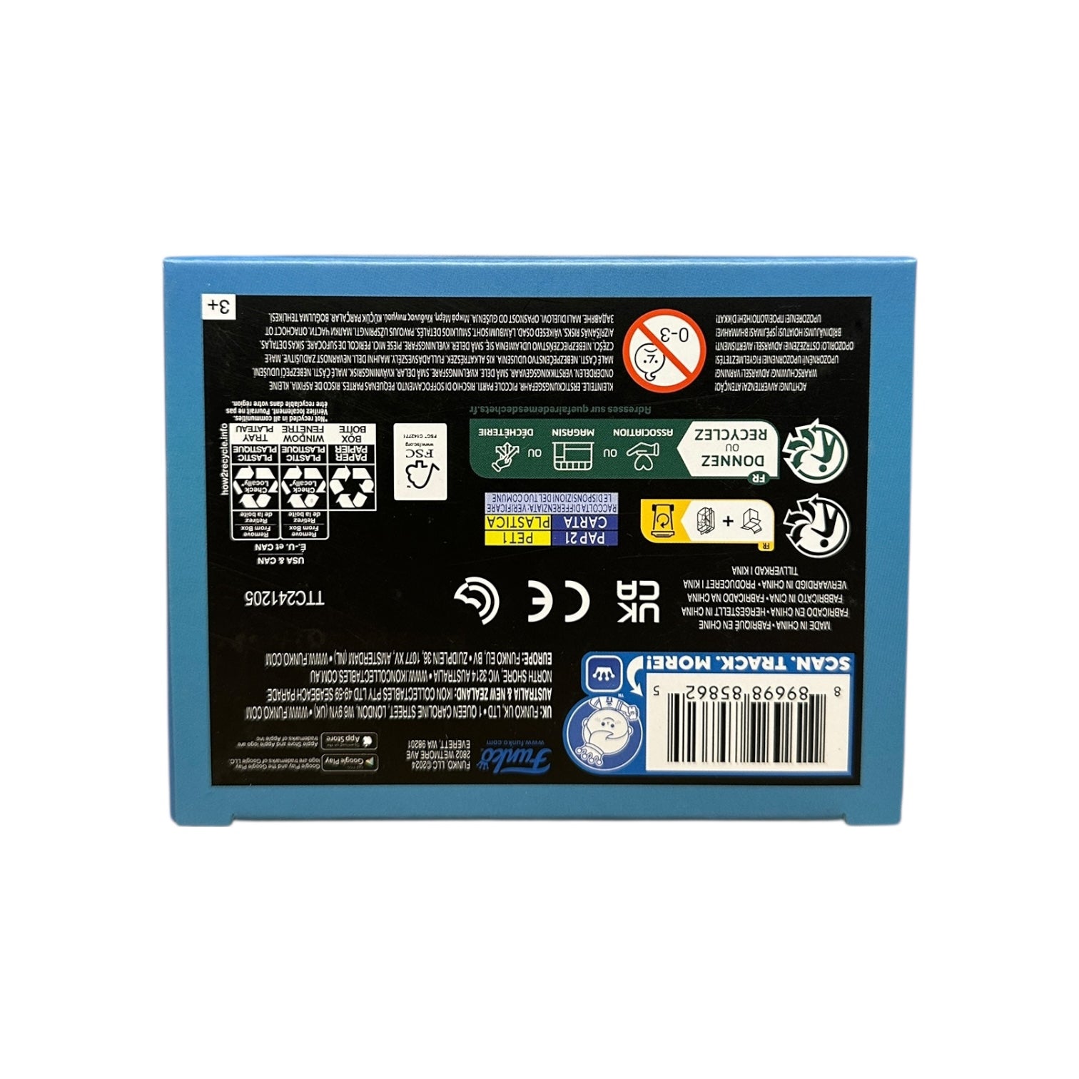 Back view of a product packaging with various labels and icons on a white background