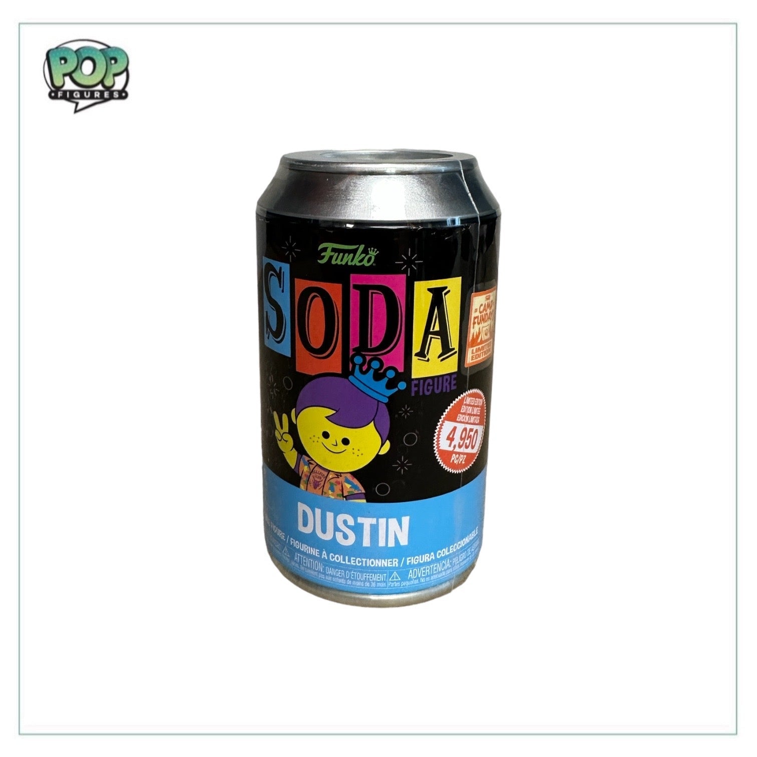 Freddy Funko as Dustin (Black Light) Funko Soda Vinyl Figure, exclusive for Camp Fundays 2023, limited edition of 4950 pieces.