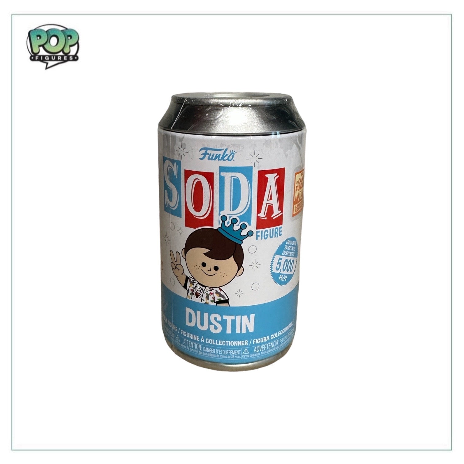 Freddy Funko as Dustin Funko Soda Vinyl Figure, exclusive for Camp Fundays 2023, limited to 5000 pieces, sealed packaging.